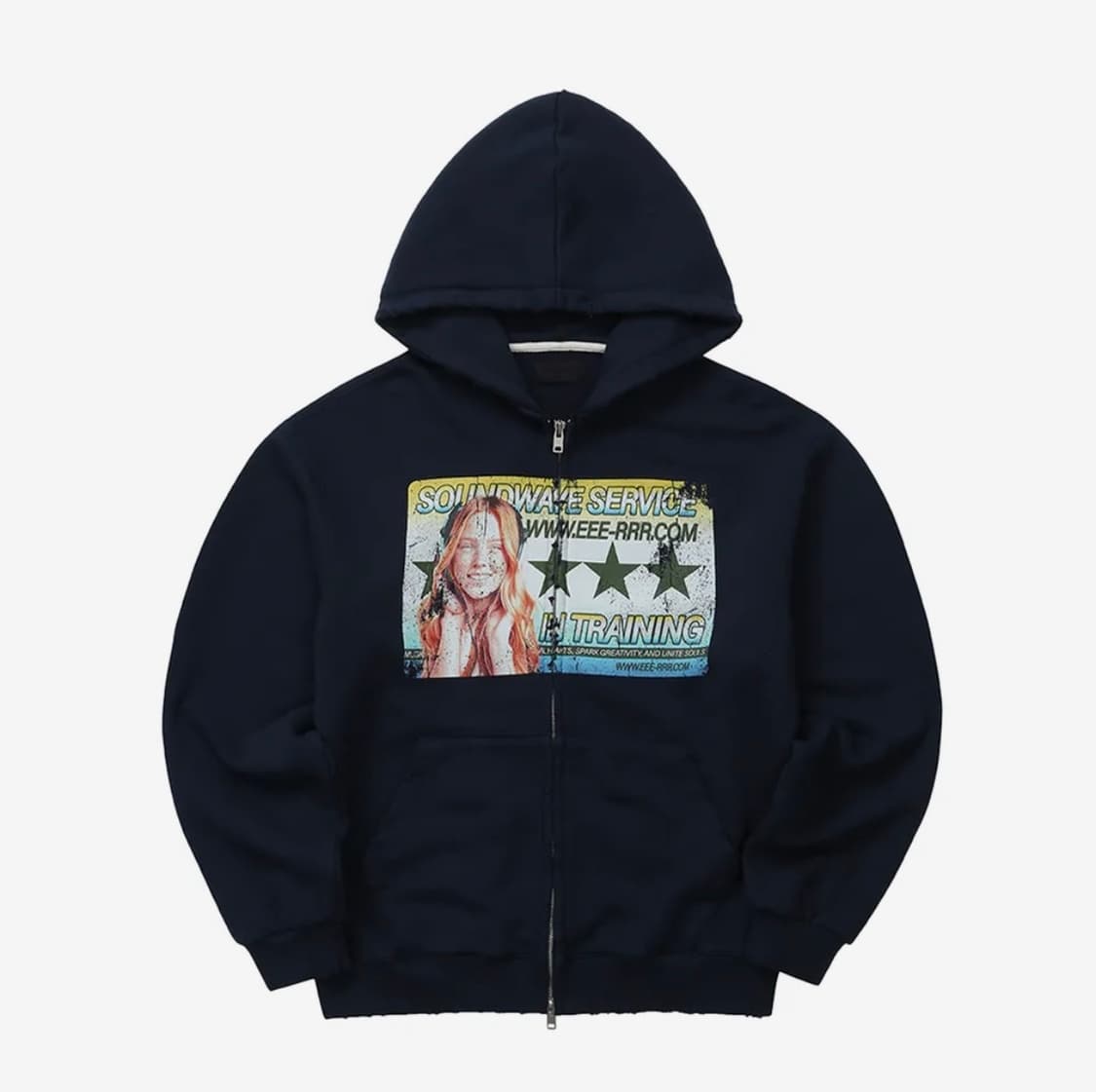 이이이알알알 사운드 웨이브 아트워크 데미지 워싱 후드집업 상품이미지1