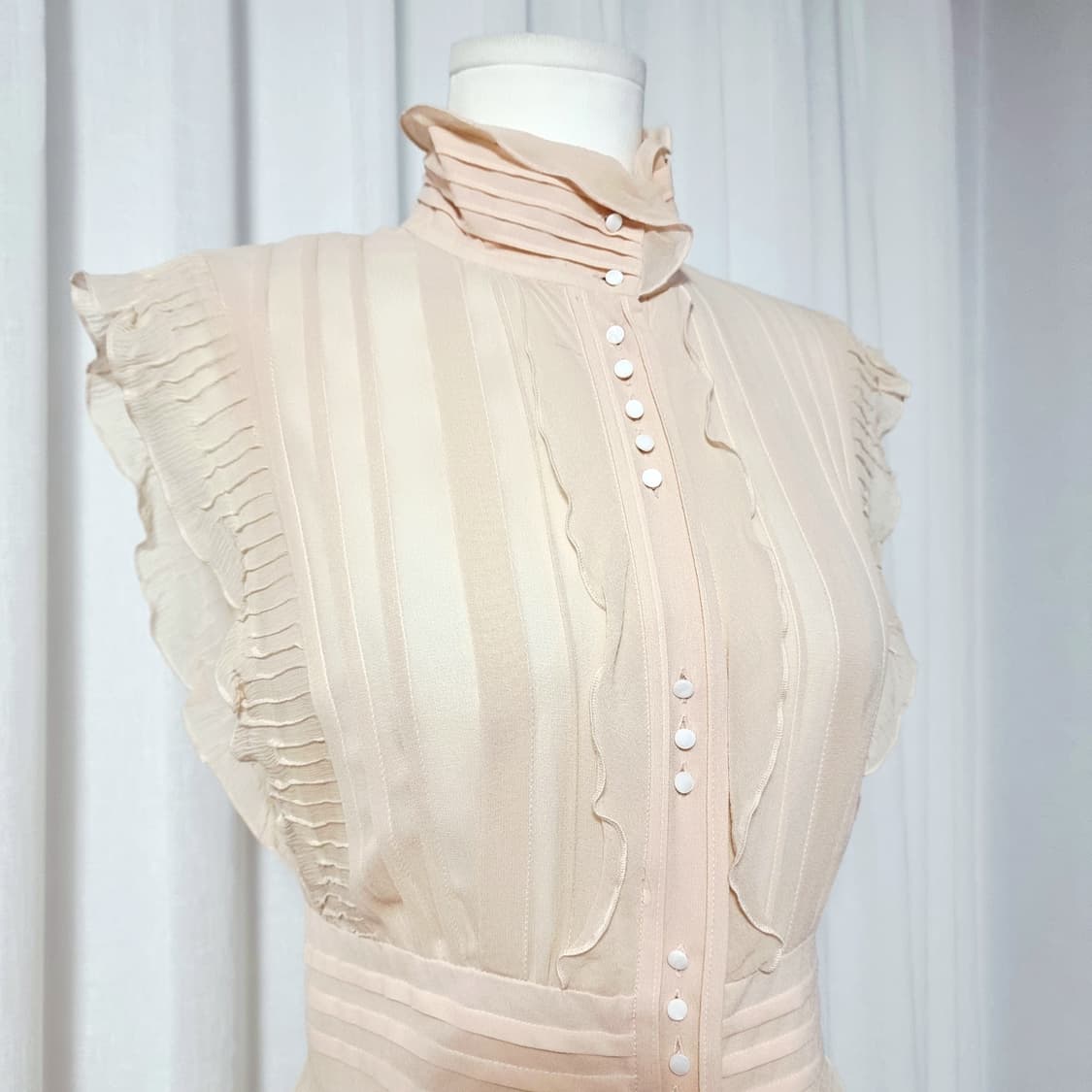 한섬 타임 TIME 실크100% 프릴 원피스 (44-55) 상태굿 상품이미지4