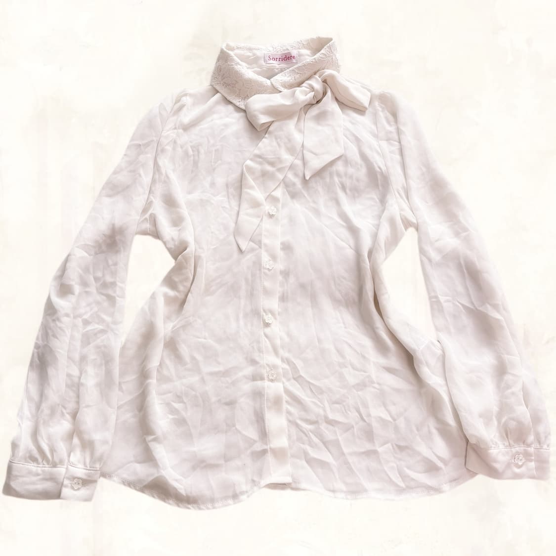 (이체시에눌) 일본 생화이트 페어리 리본 디테일 플라워 포인트 블라우스  상품이미지1