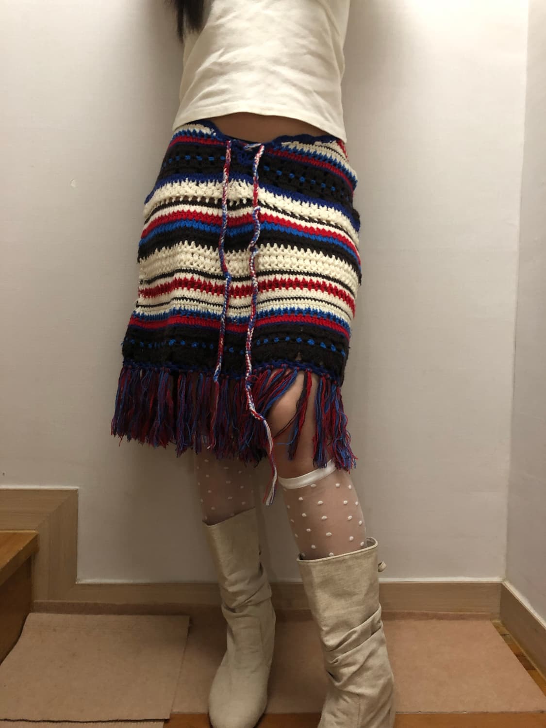 빈티지 보헤미안 믹스 컬러 투웨이 니트 스커트 상품이미지1