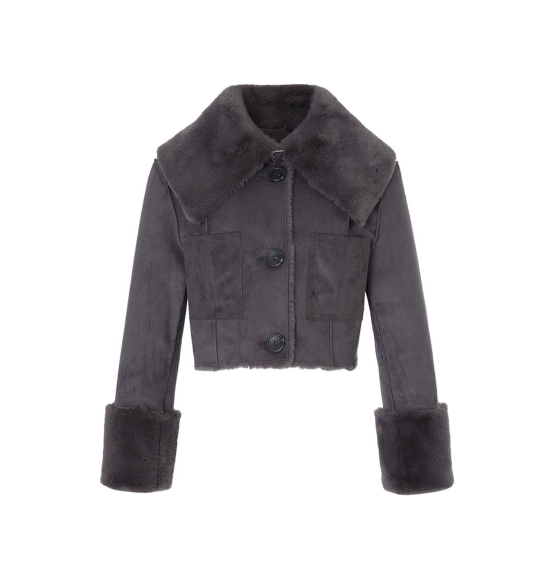 새상품)) 낫유어로즈 리버시블 세일러 무스탕 차콜 *장원영 착용 상품이미지1