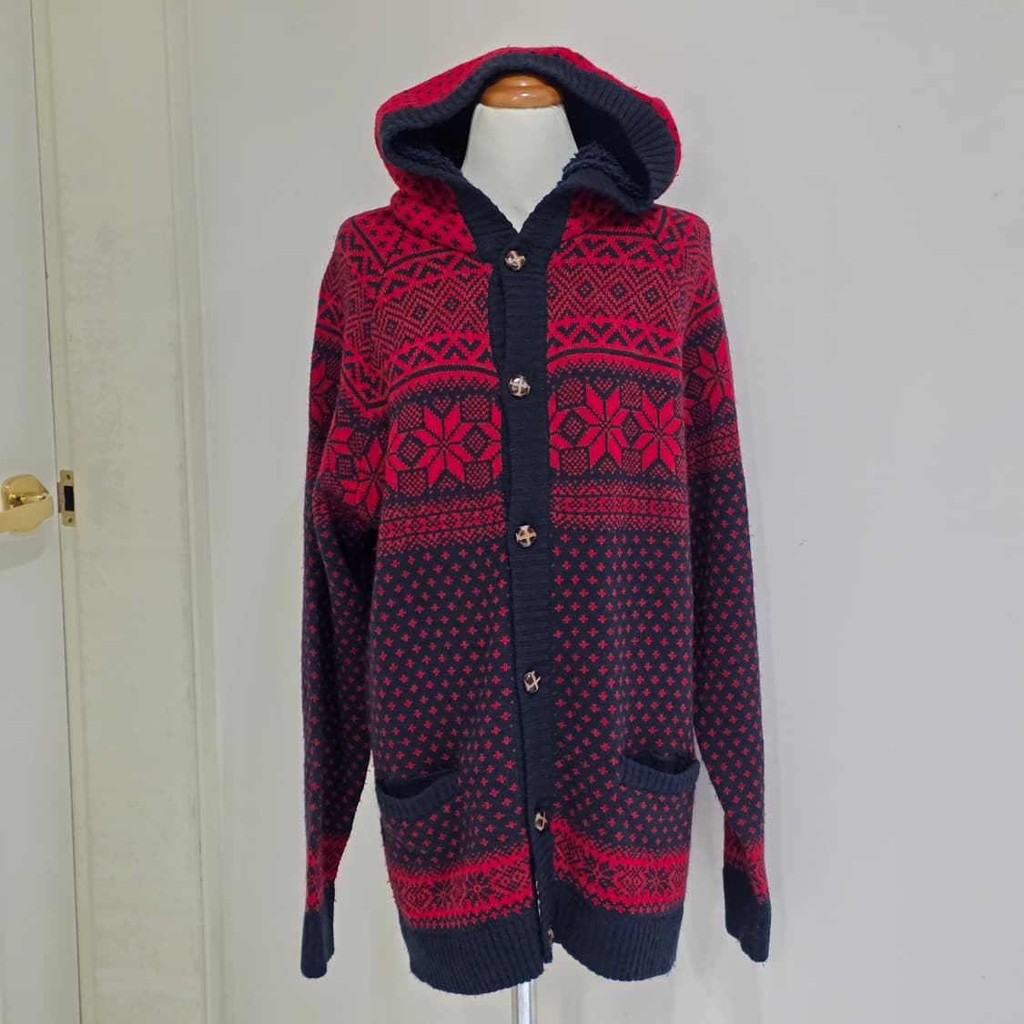 GU 일본빈티지) 레드 노르딕 모리걸st 로맨틱 겨울 후드 니트 가디건 상품이미지2
