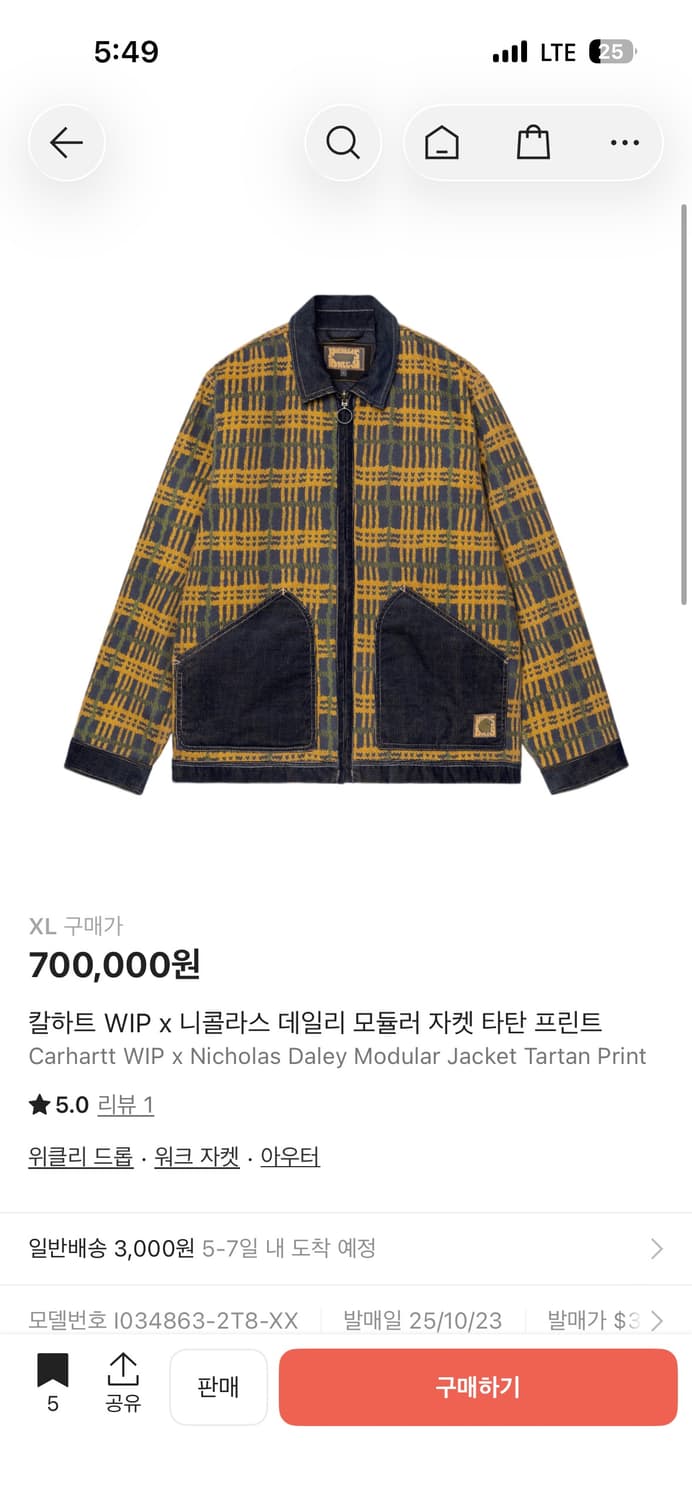 칼하트 WIP x 니콜라스 데일리 모듈러 자켓 XL 상품이미지1