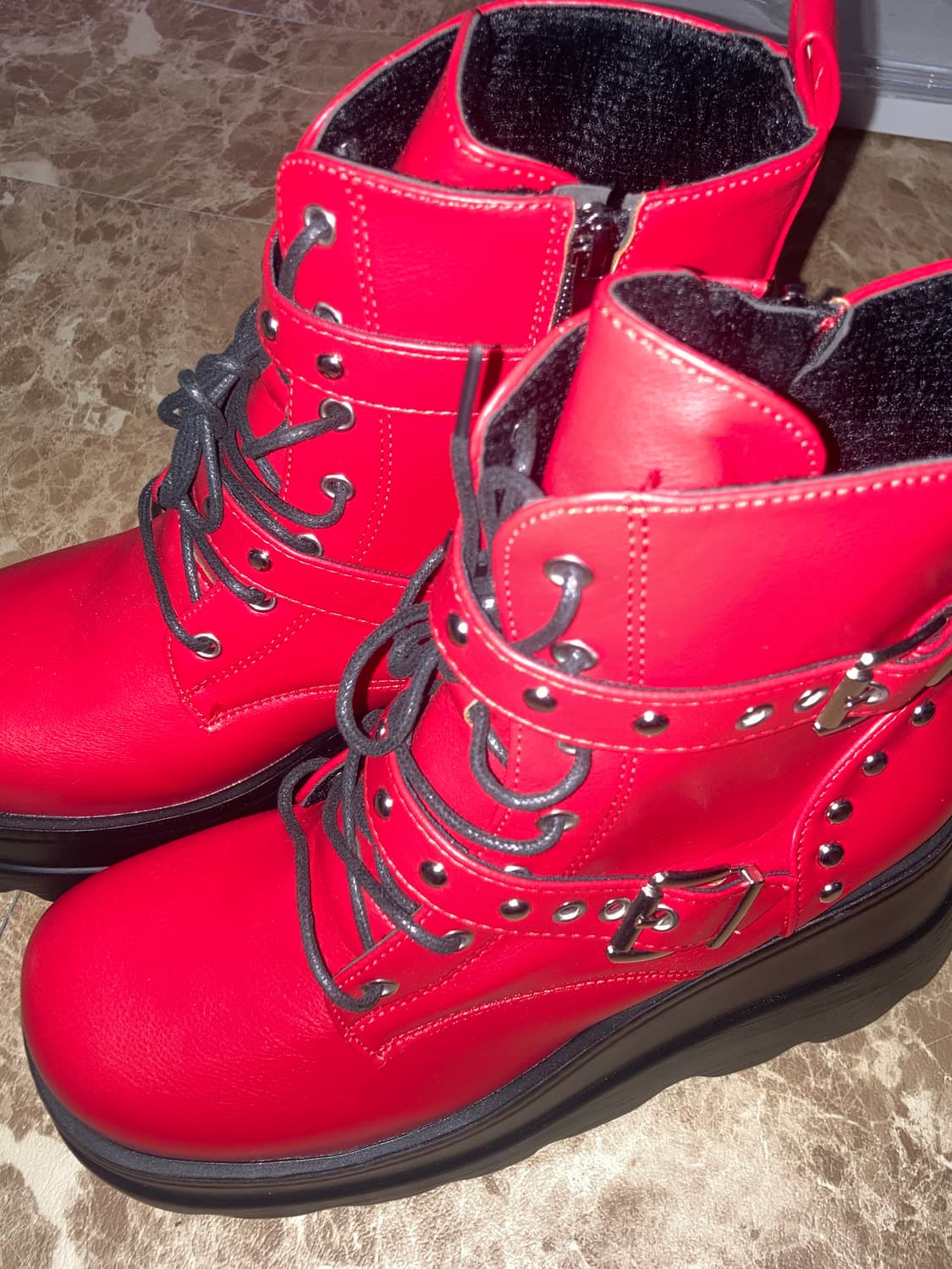 쉬인 레드 통굽 워커 부츠 40 상품이미지2