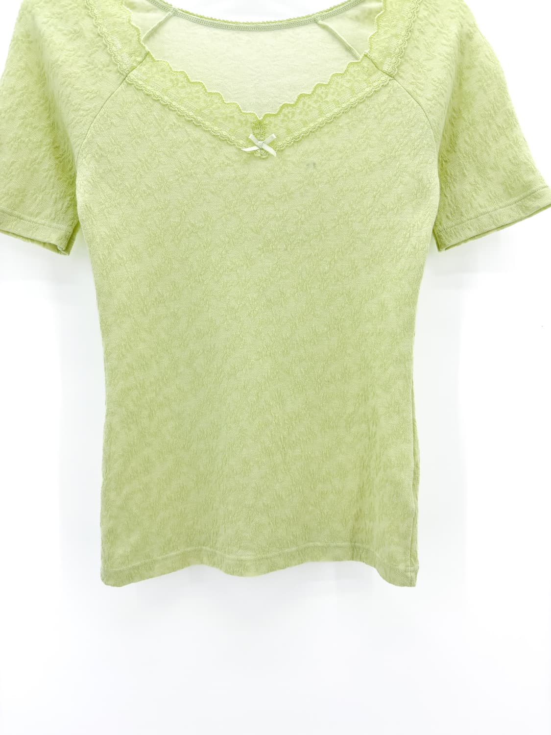 빈티지 파스텔 네온 그린 레이스 반팔티셔츠 상품이미지3