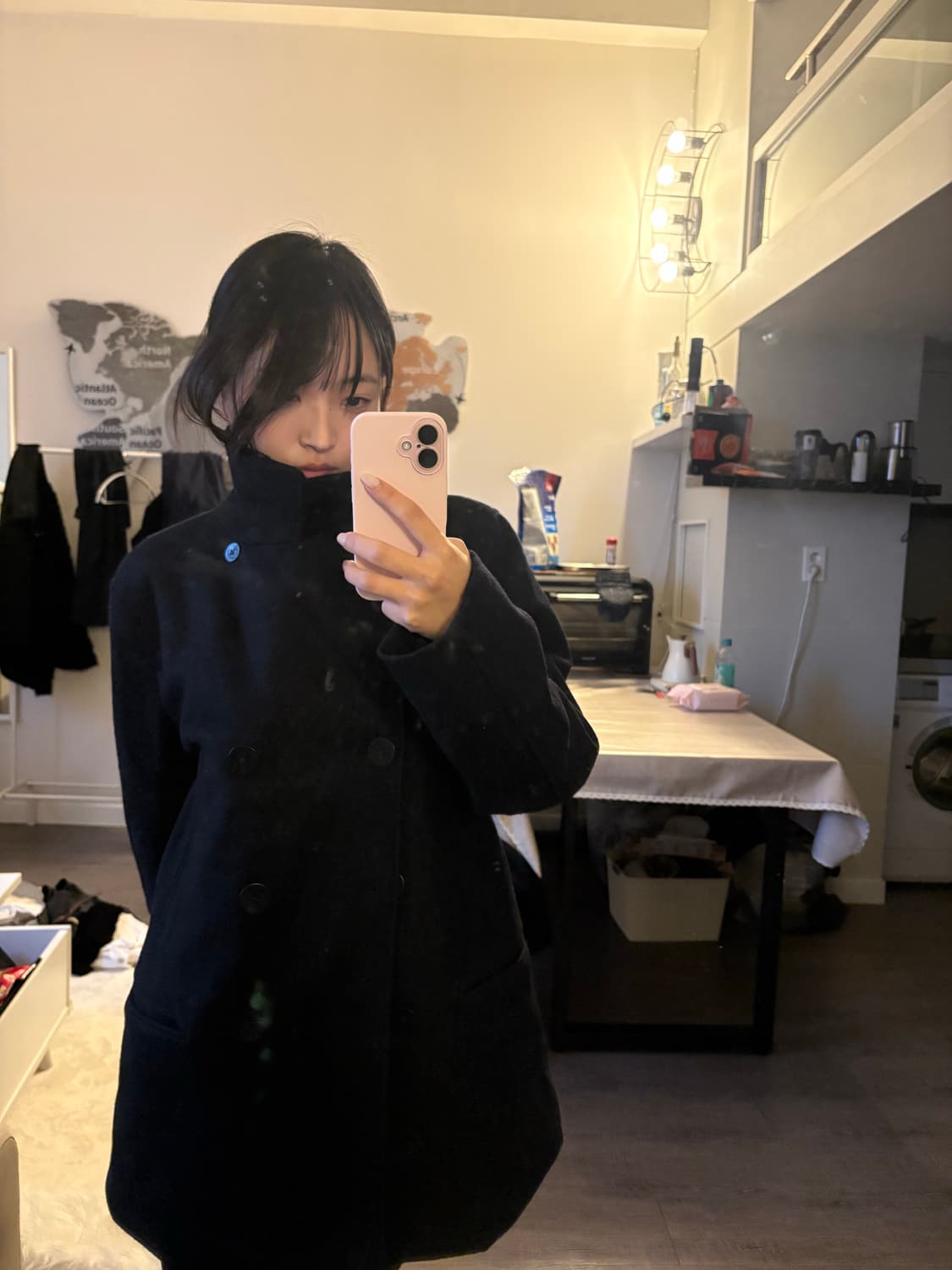 네이비 하이넥 코트 상품이미지1