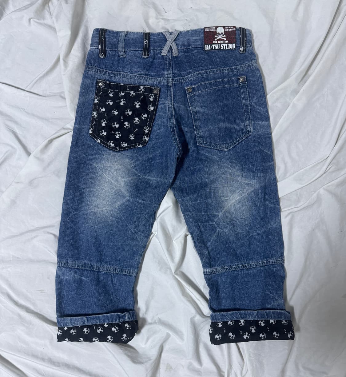 Batsu 스컬 레오파드 크롭 데님팬츠 y2k 펑크 vkei 상품이미지3