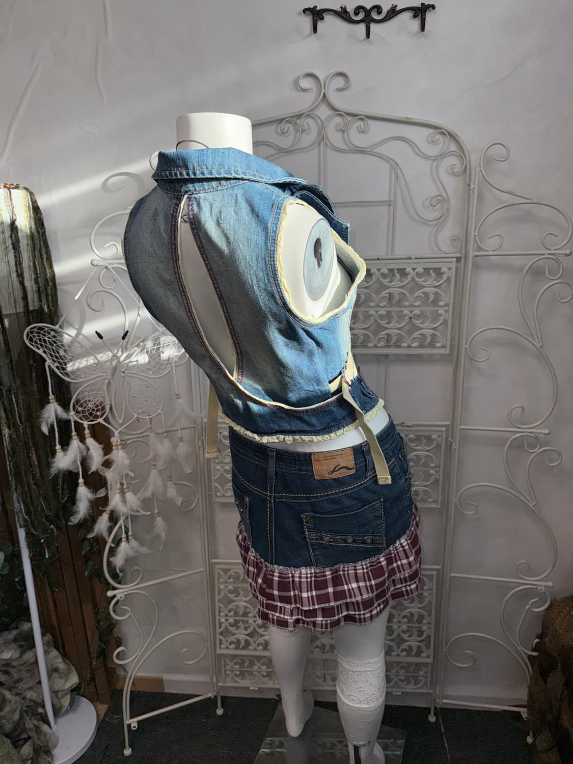 Washing denim y2k back slit buckle vest 상품이미지5