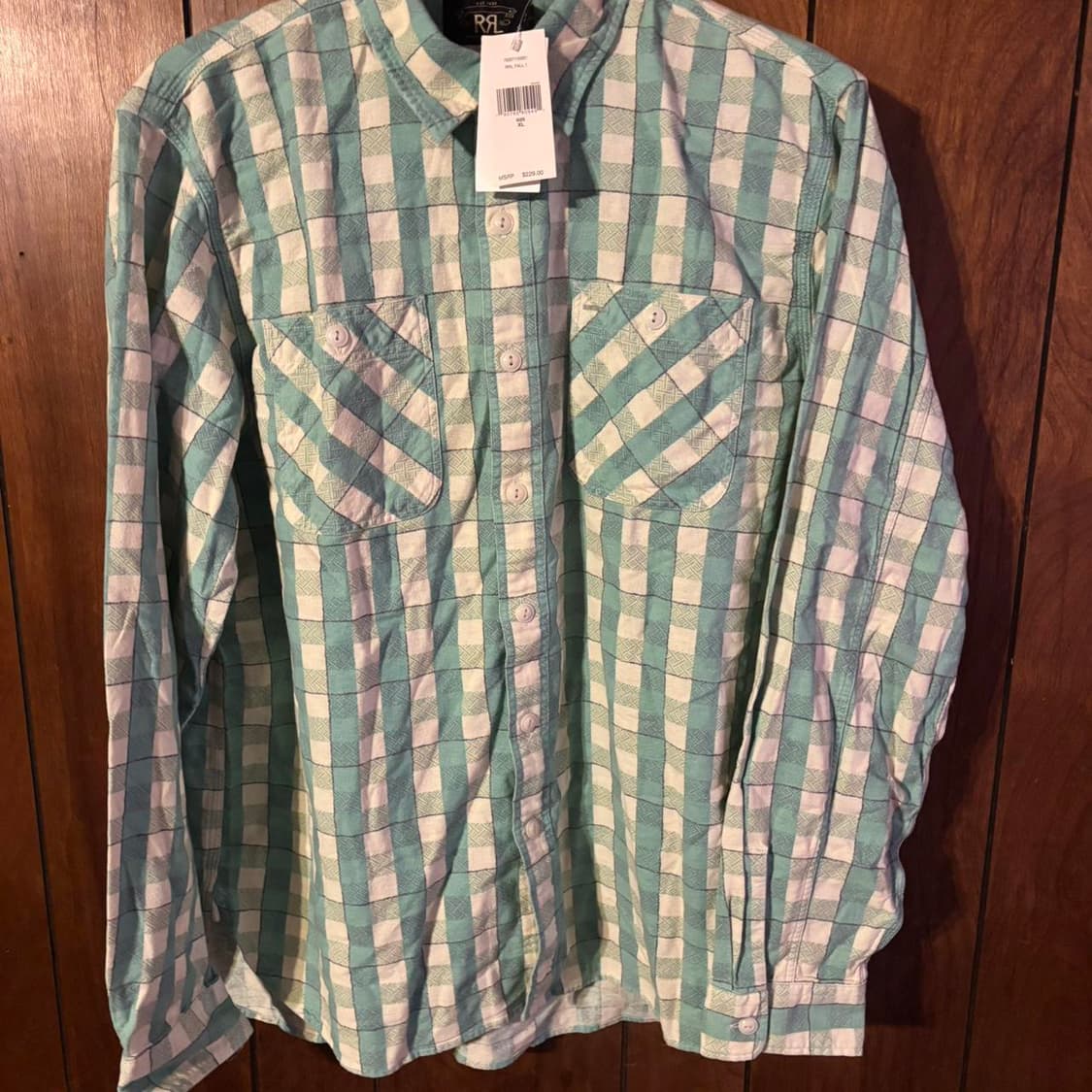 XL RRL FARRELL 셔츠 그린/크림 상품이미지1