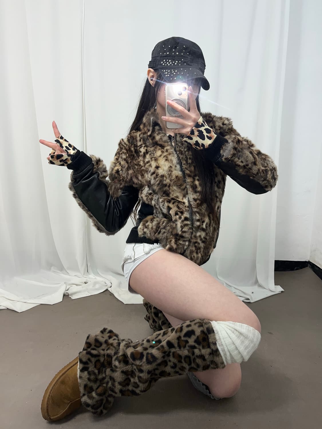 레오파드 래빗퍼 레더 자켓 (양가죽+래빗퍼) 상품이미지1