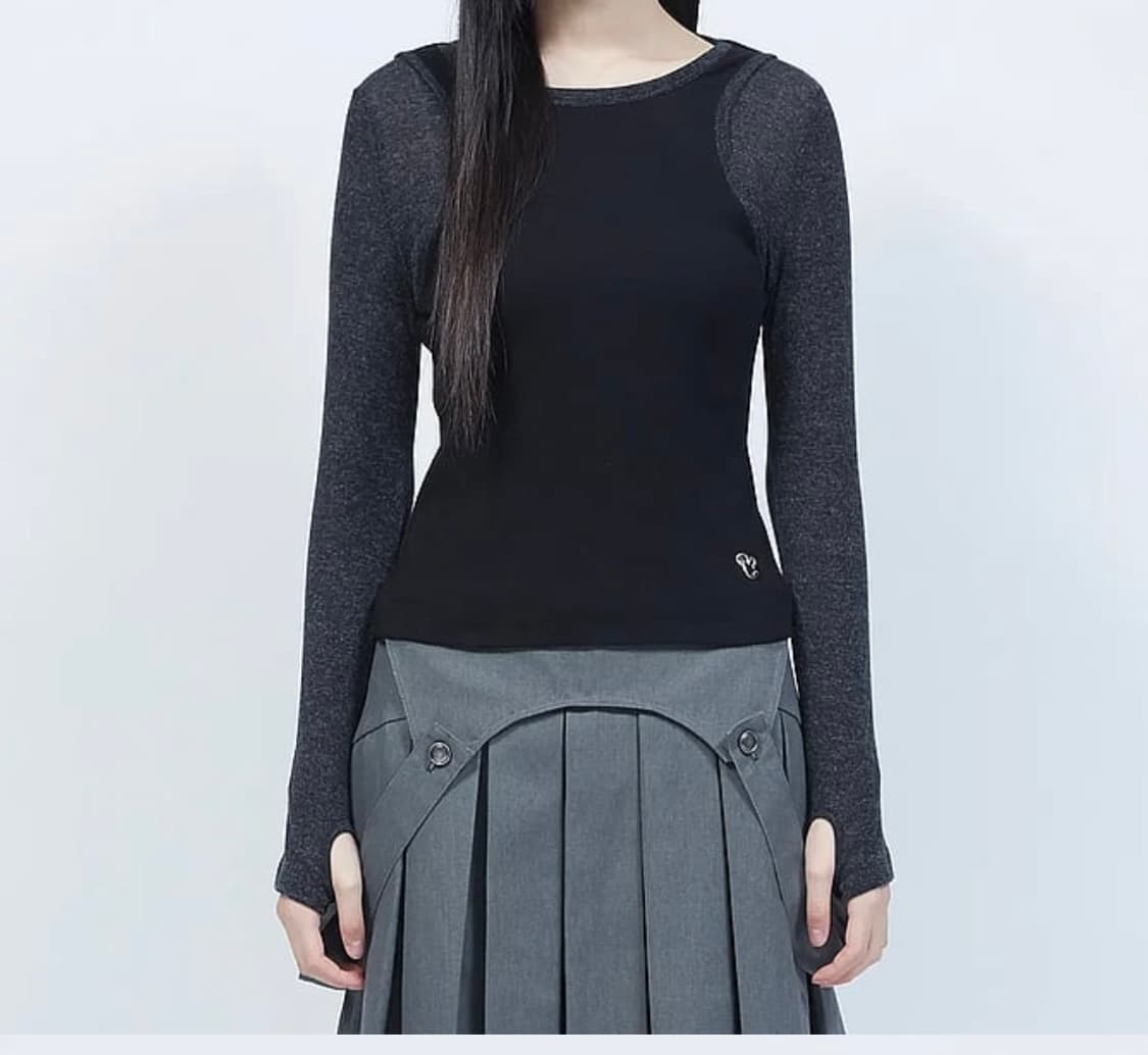 LMR 슬림 골지 레이어드 긴팔 티셔츠 BLACK 상품이미지1