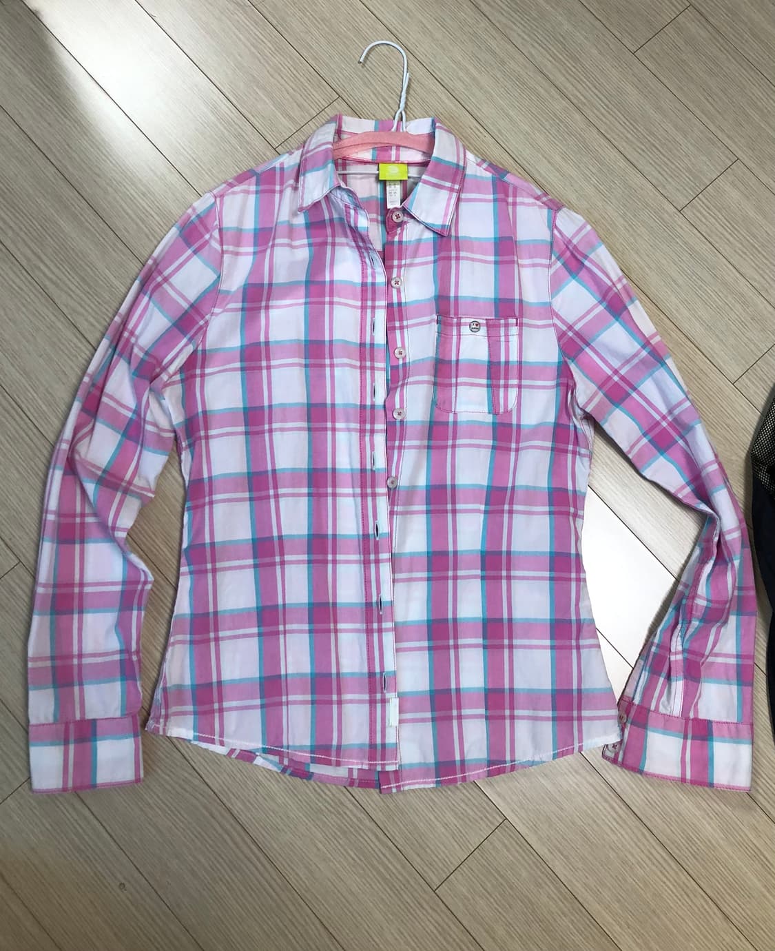 M 아디다스 분홍 하늘 체크 셔츠 남방 상품이미지1