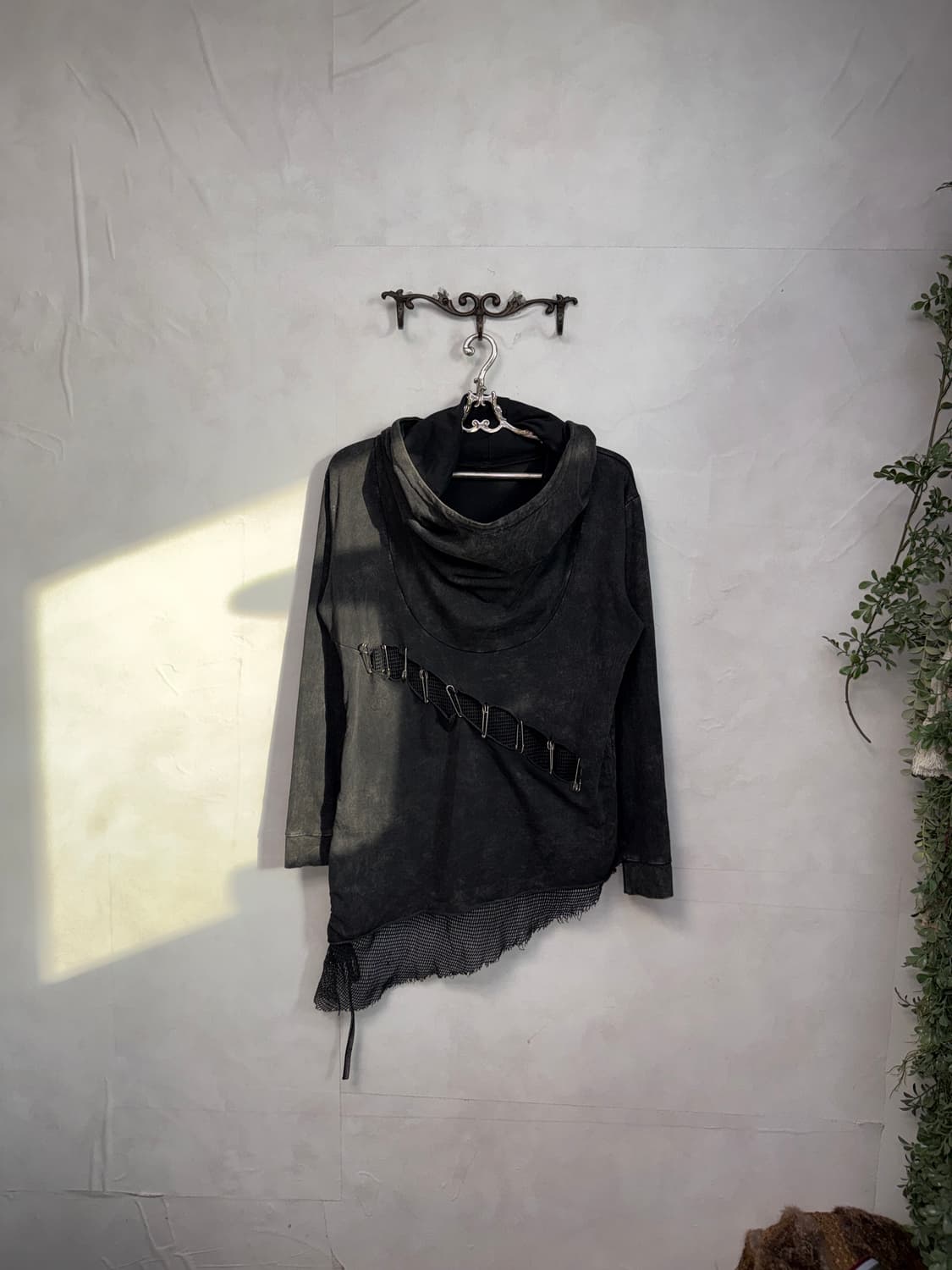 Washing black grunge net high neck hood 상품이미지6