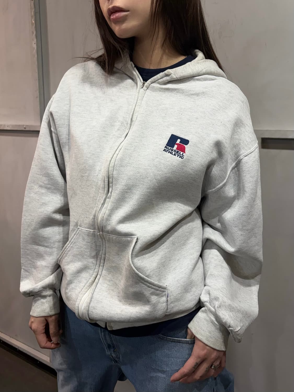 90s RUSSELL white logo hood zip-up 상품이미지1