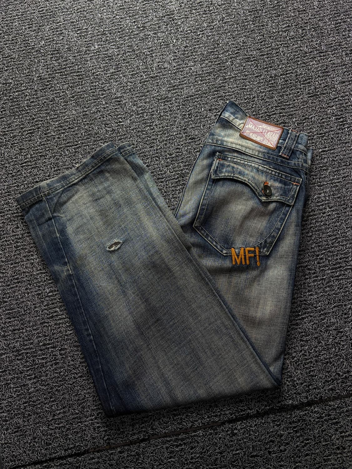 00s 마자플라바 y2k 빈티지 와이드 워싱 커브드 데님 팬츠 1433 상품이미지1