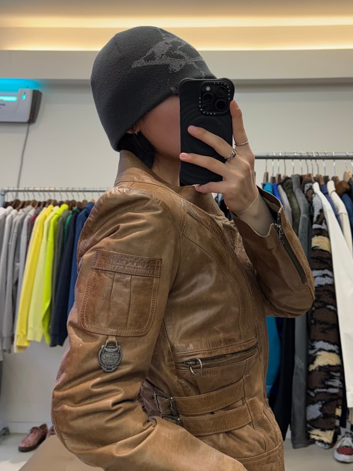 디젤 램스킨 크롭 바이커 자켓 상품이미지6