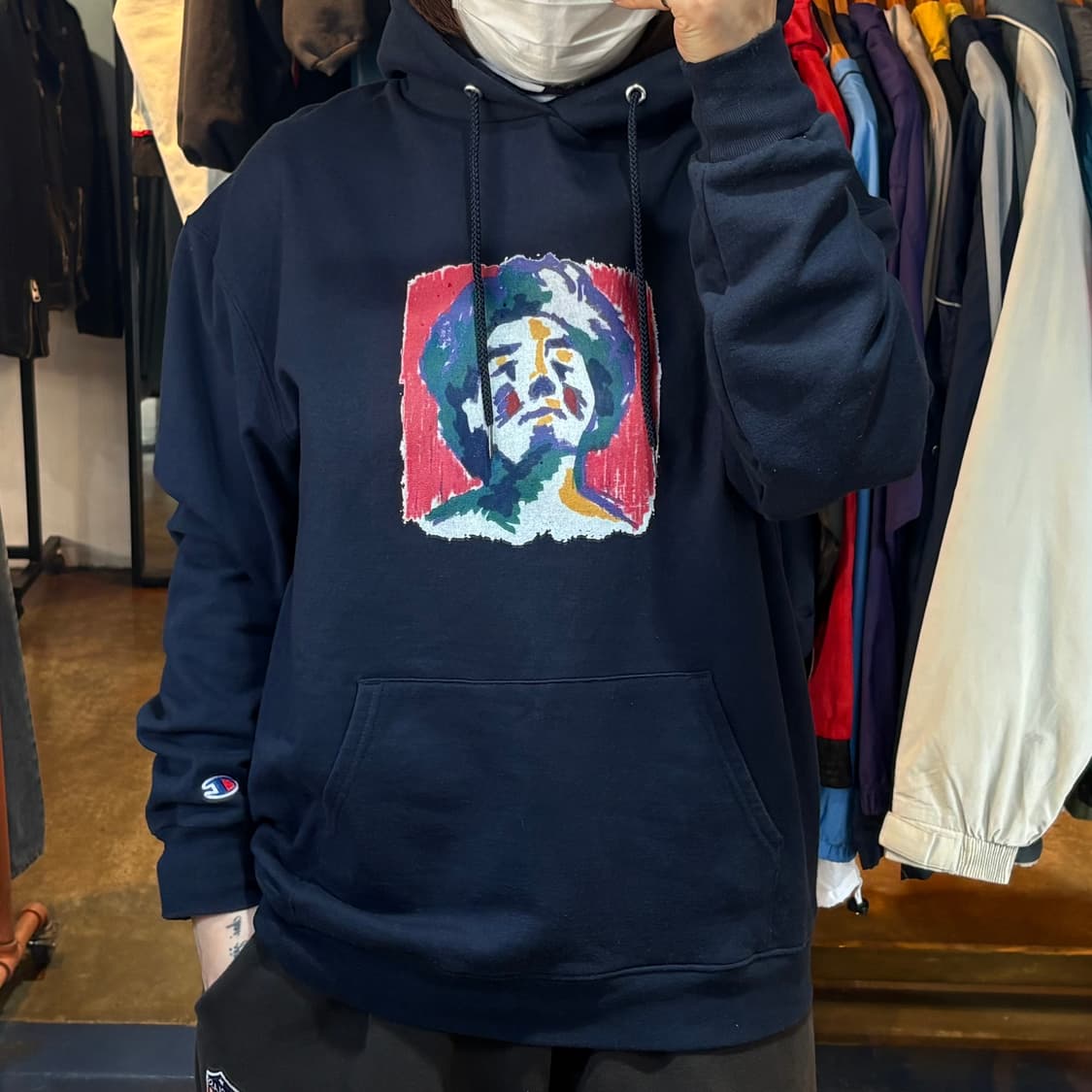 챔피온 프린팅 네이비 후드 상품이미지1