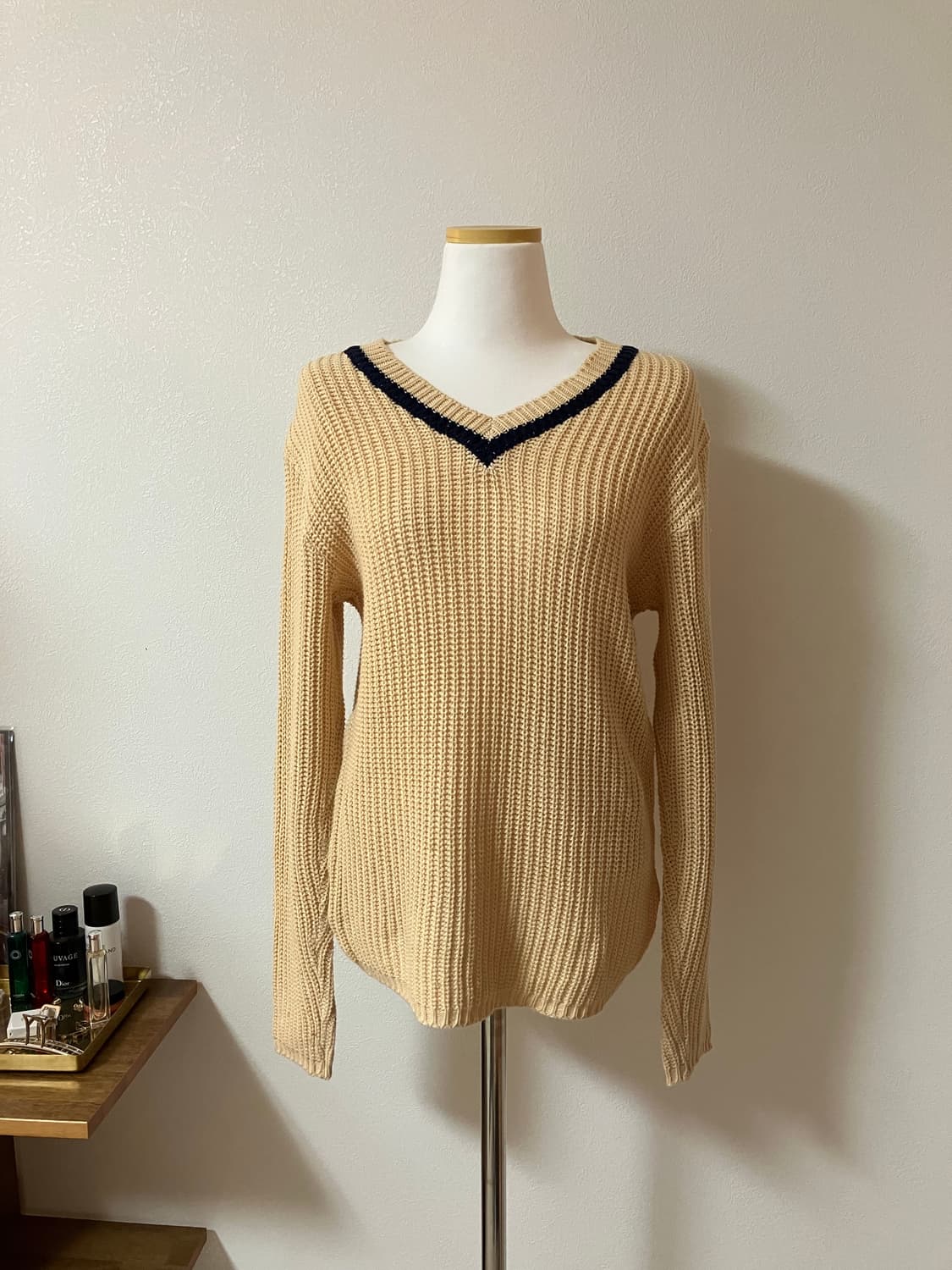 Saburoku 버터색 브이넥 코튼니트 상품이미지1