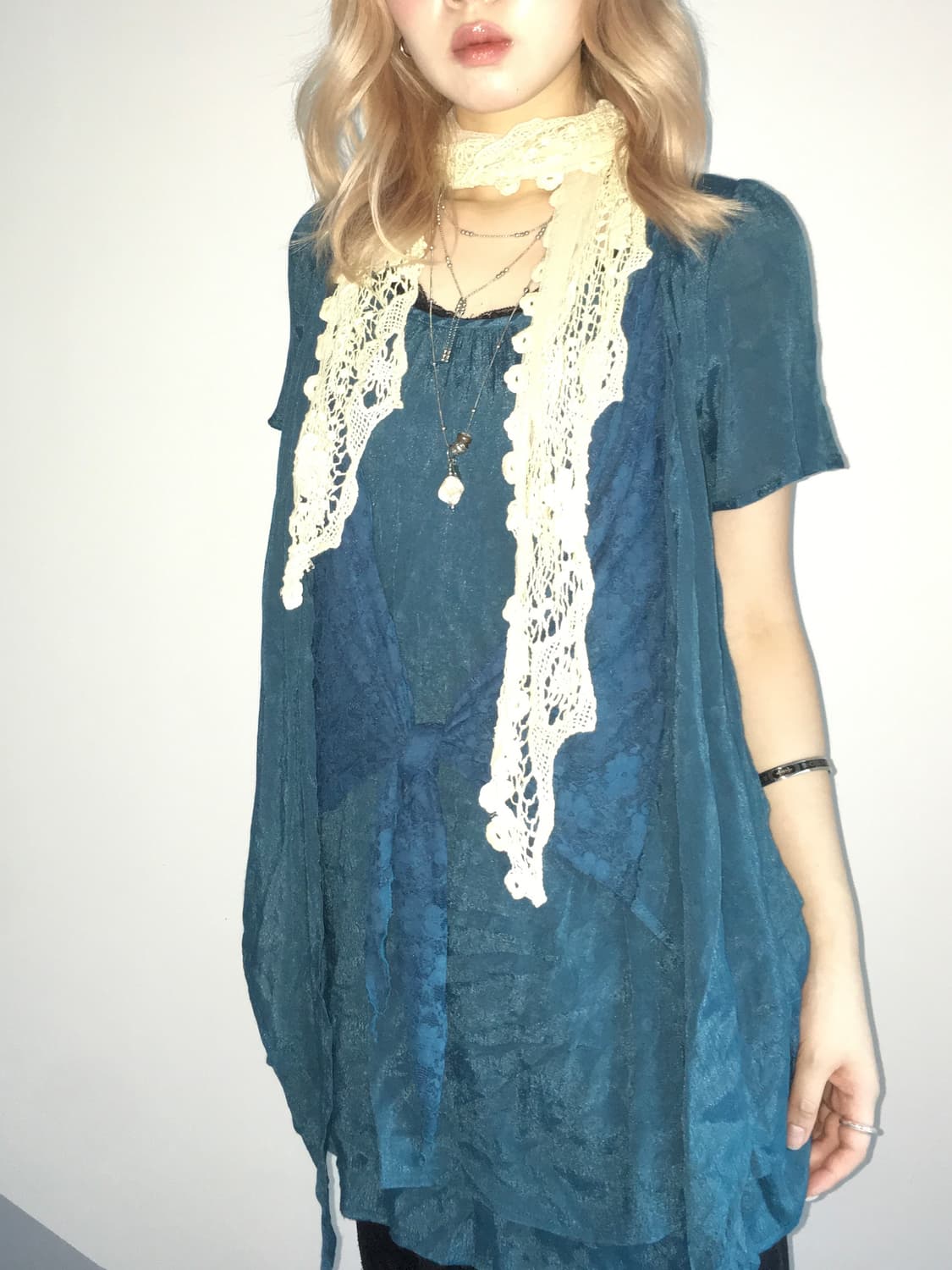 Axes femme blue dot ribbon blouse dress 상품이미지1
