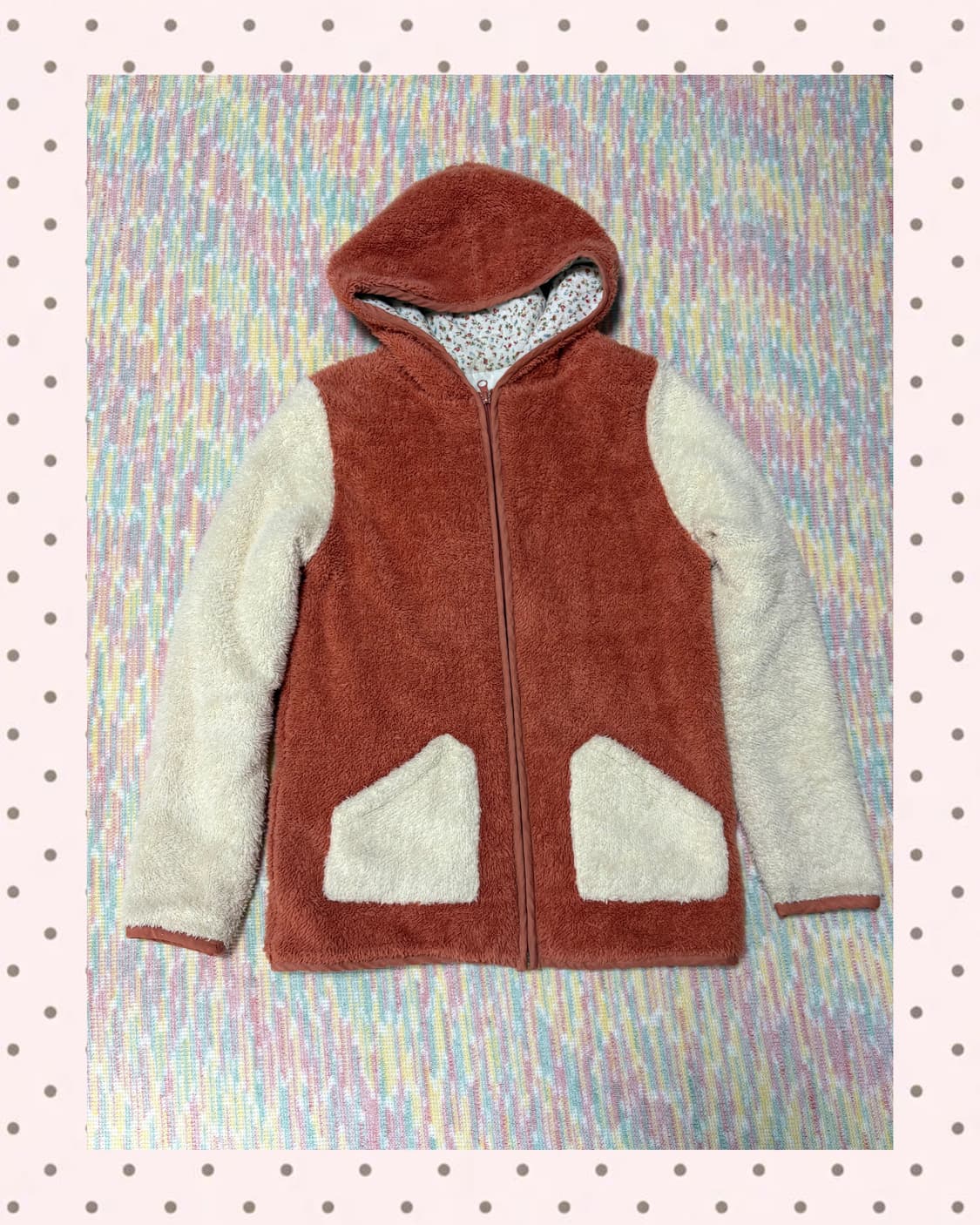 오렌지 배색 플리스 후드집업 상품이미지1