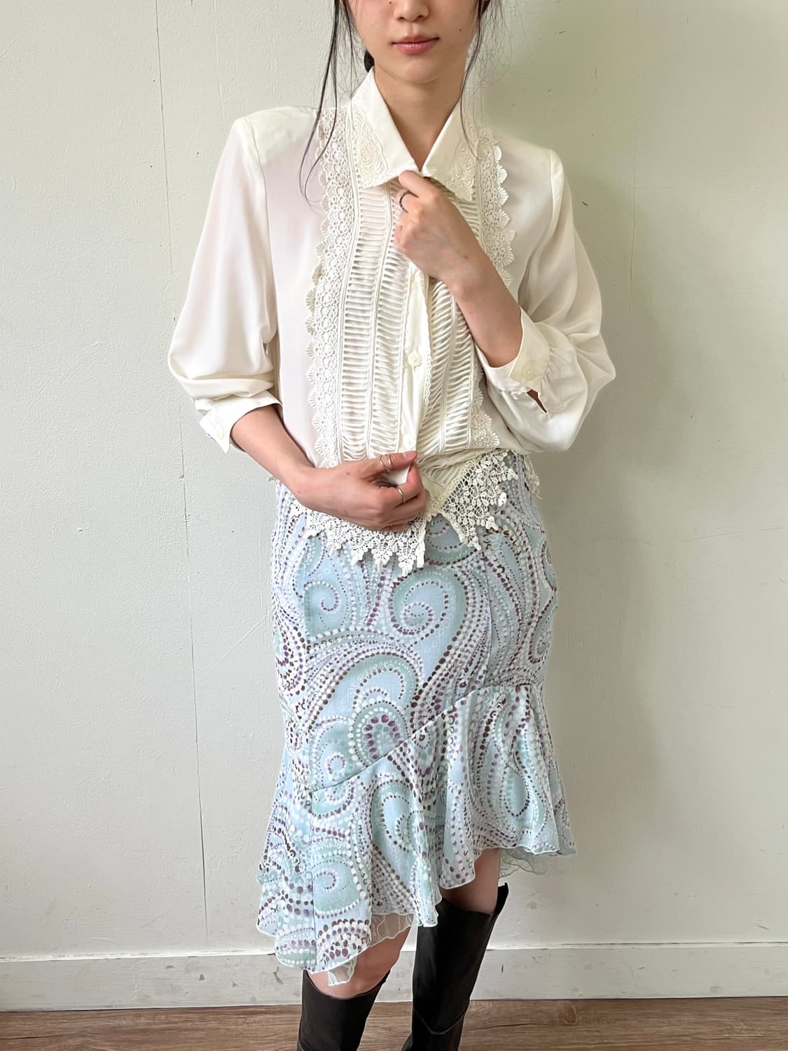 Japan vtg 화이트 레이온 블라우스 상품이미지4