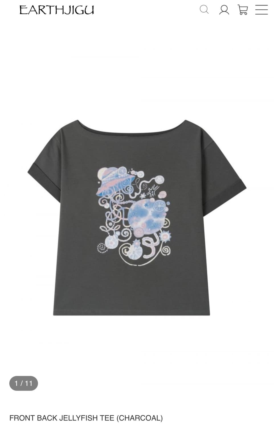 어스지구 FRONT BACK JELLYFISH TEE (CHARCOAL) 상품이미지1