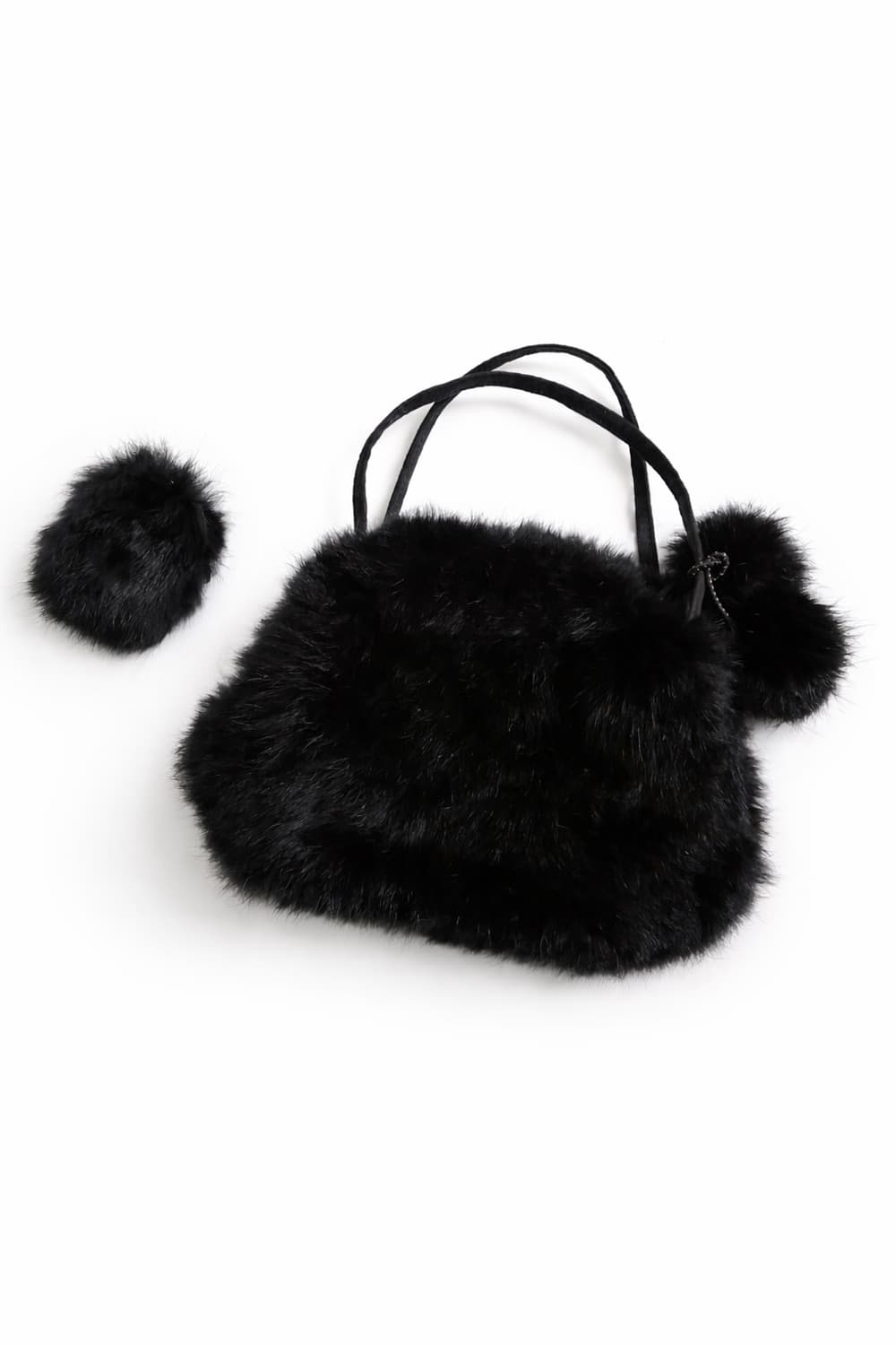 빈티지 블랙 퍼 미니 핸드백 / 퍼폼폼 세트 상품이미지1