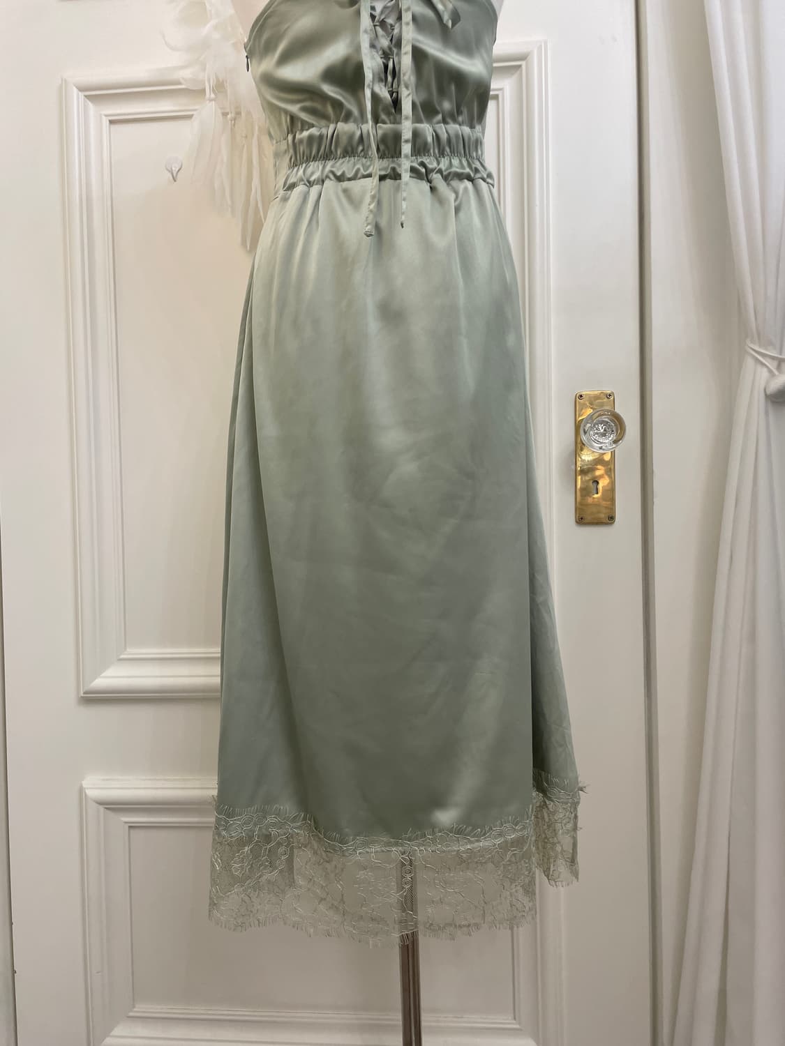 dark green satin lace slip opc(size-M) 상품이미지5