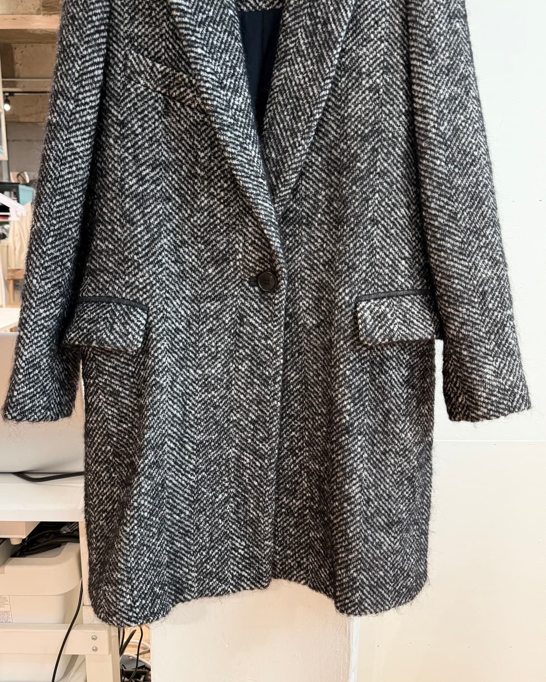 이자벨마랑 블랙 멀티울 헤링본 코트  상품이미지6