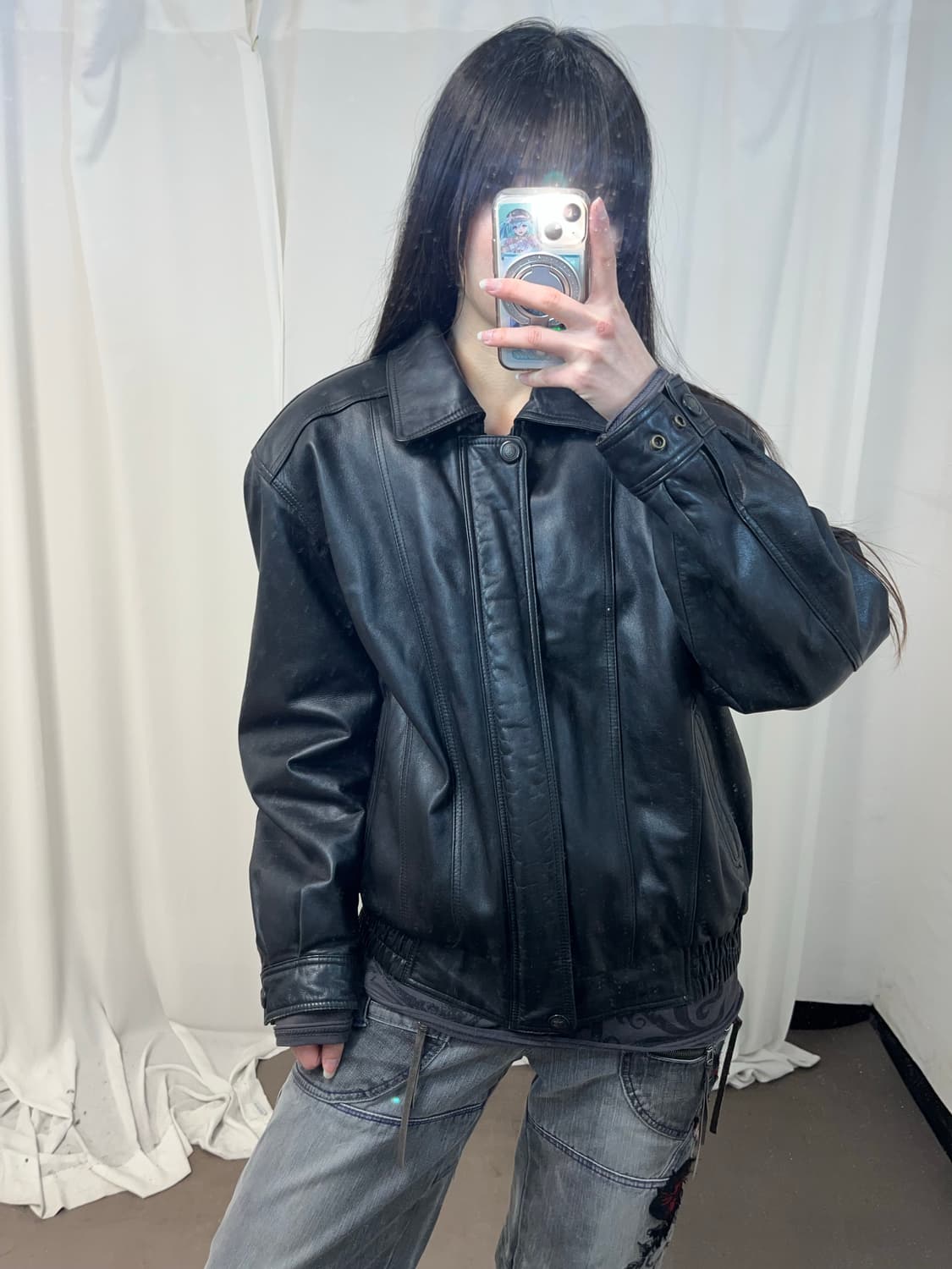 양가죽 블랙 봄버 자켓 상품이미지4