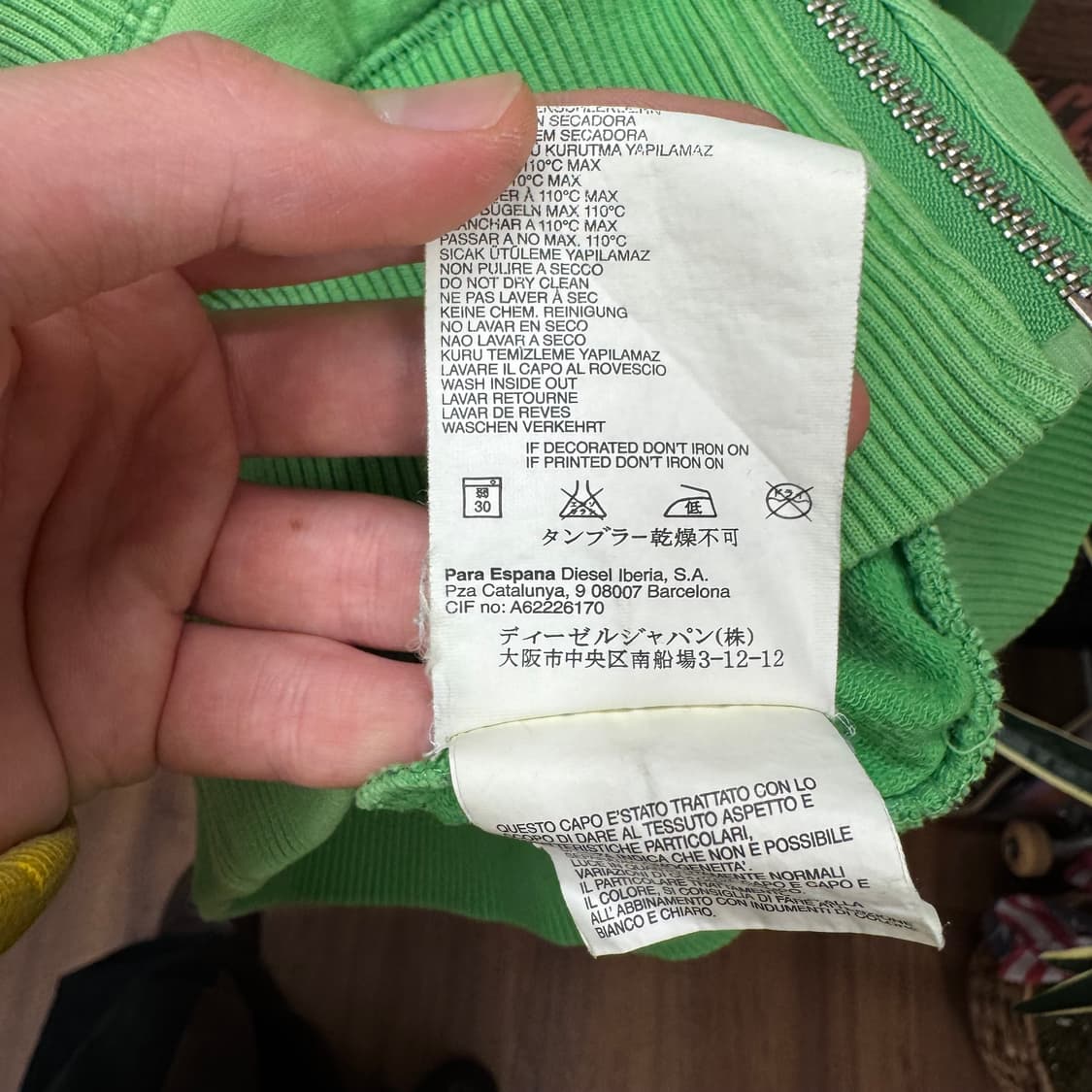 00s 디젤 집업 자켓 후면 빅 로고 프린팅 포인트 그린 상품이미지7