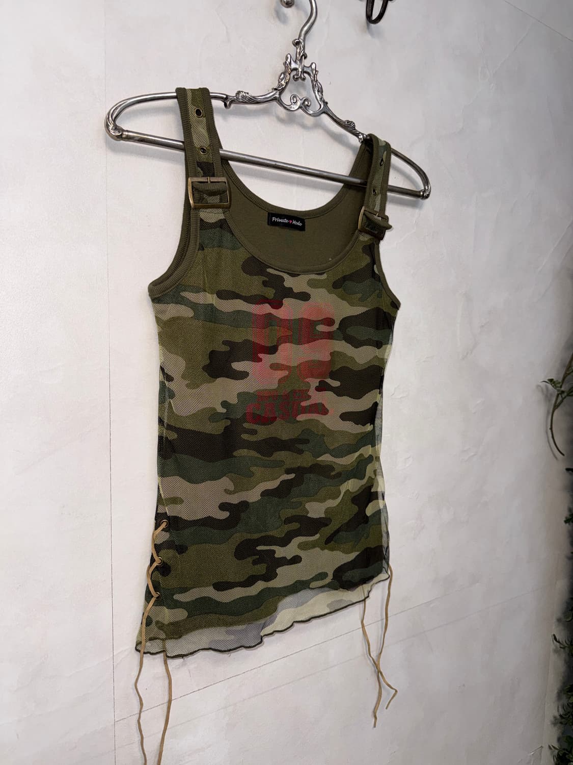 Khaki camouflage mesh laceup sleeveless 상품이미지2