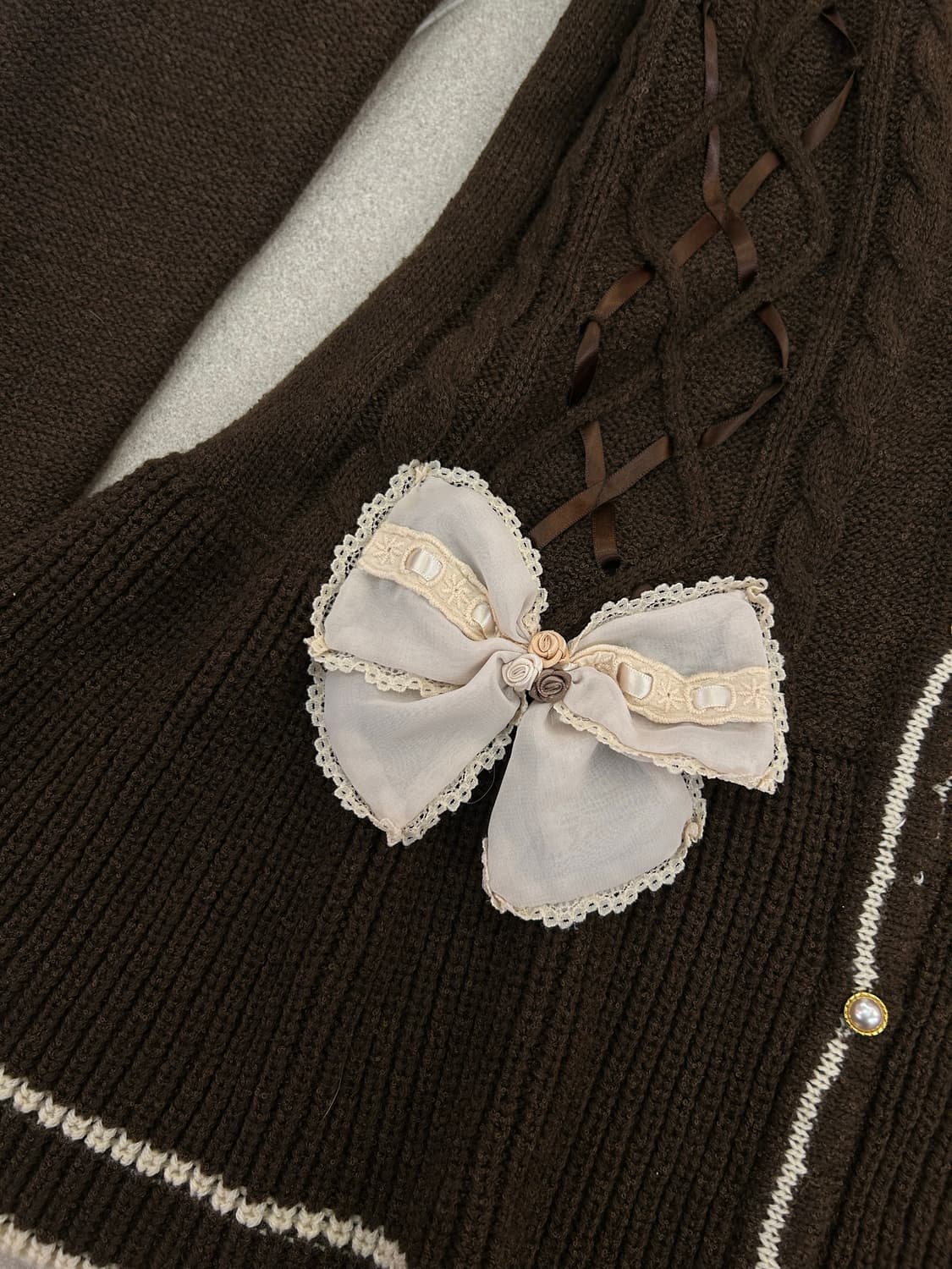 엑시즈팜 리본 후디 롱 가디건 상품이미지3