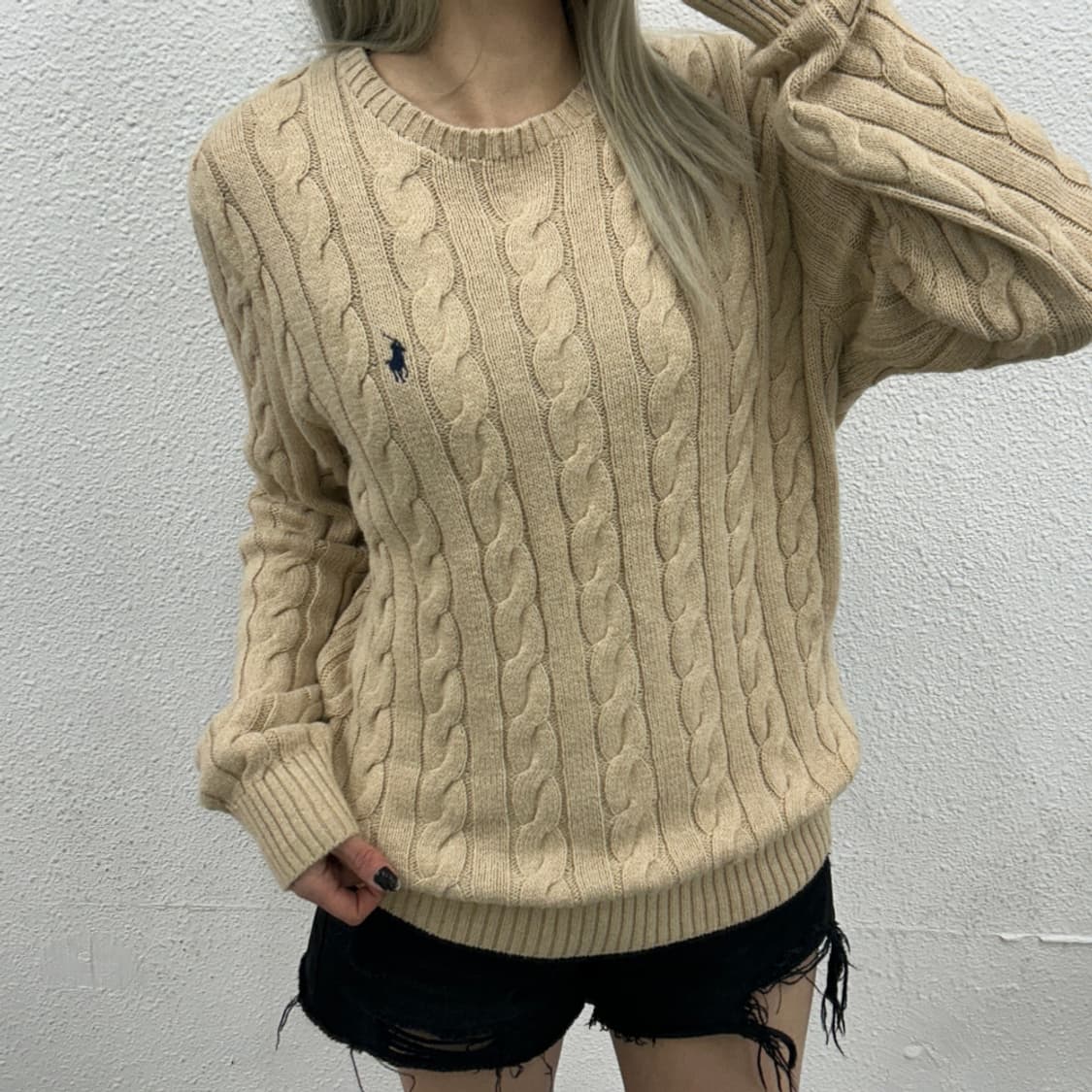 폴로 랄프로렌 네이비포니 바닐라 꽈배기 니트 S 상품이미지1