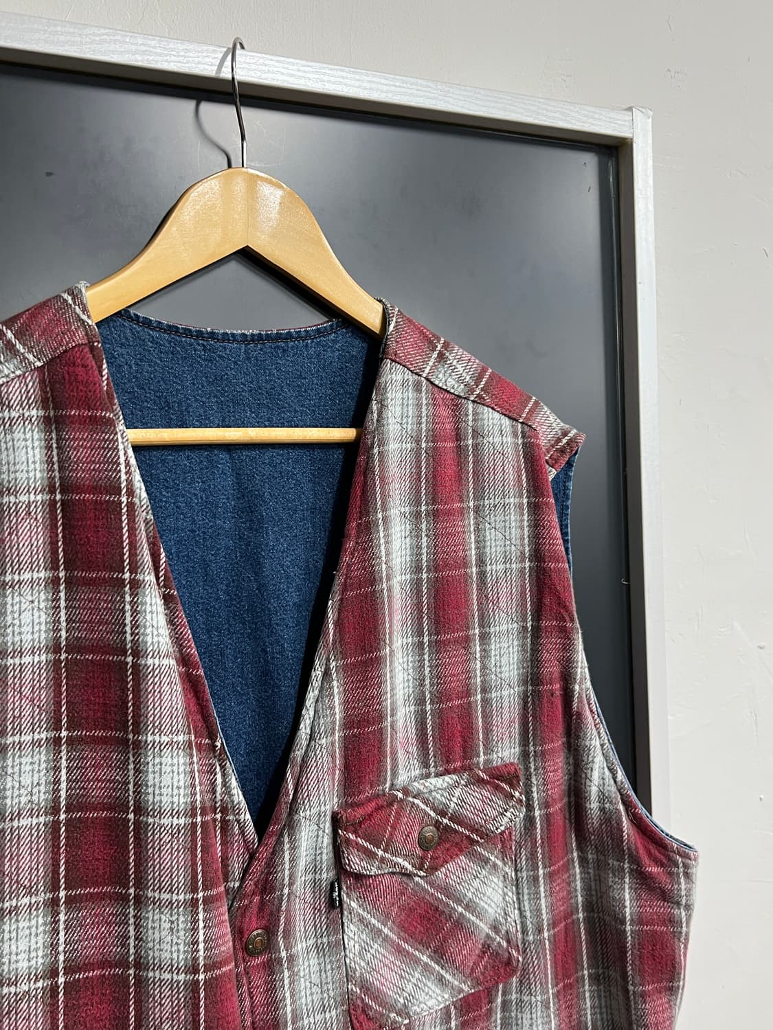 90's Levis 리바이스 리버시블 체크 데님 웨스턴 베스트 상품이미지2