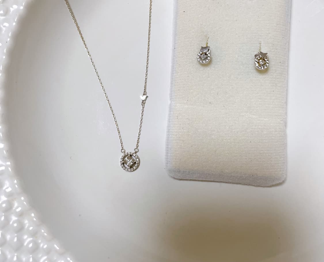 세트특가/티르리르 튤리 목걸이 귀걸이 세트 실버925 시그니처튤립 큐빅 상품이미지1