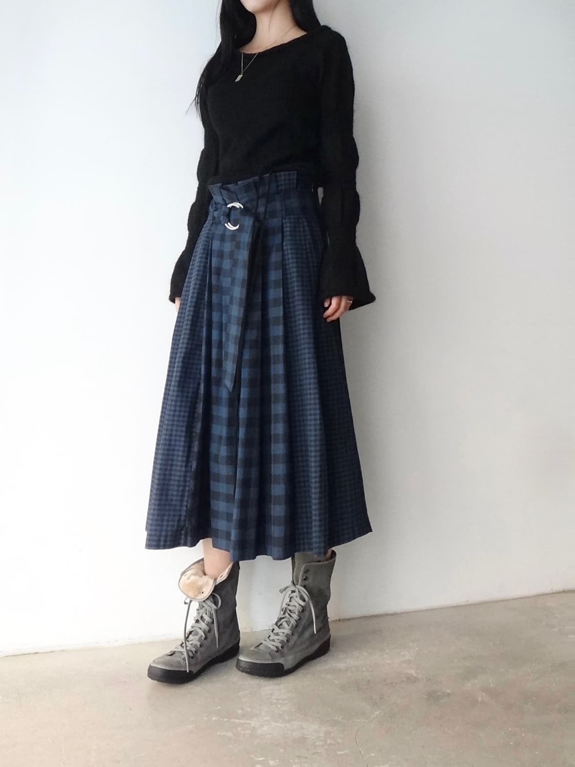 2 verse check belt skirt / navy 상품이미지6