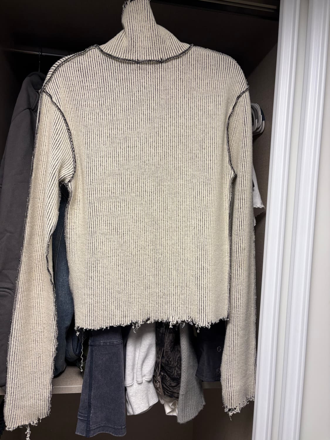 lecyto Destroyed Lip Knit Zip-Up_[Ivory] 상품이미지3