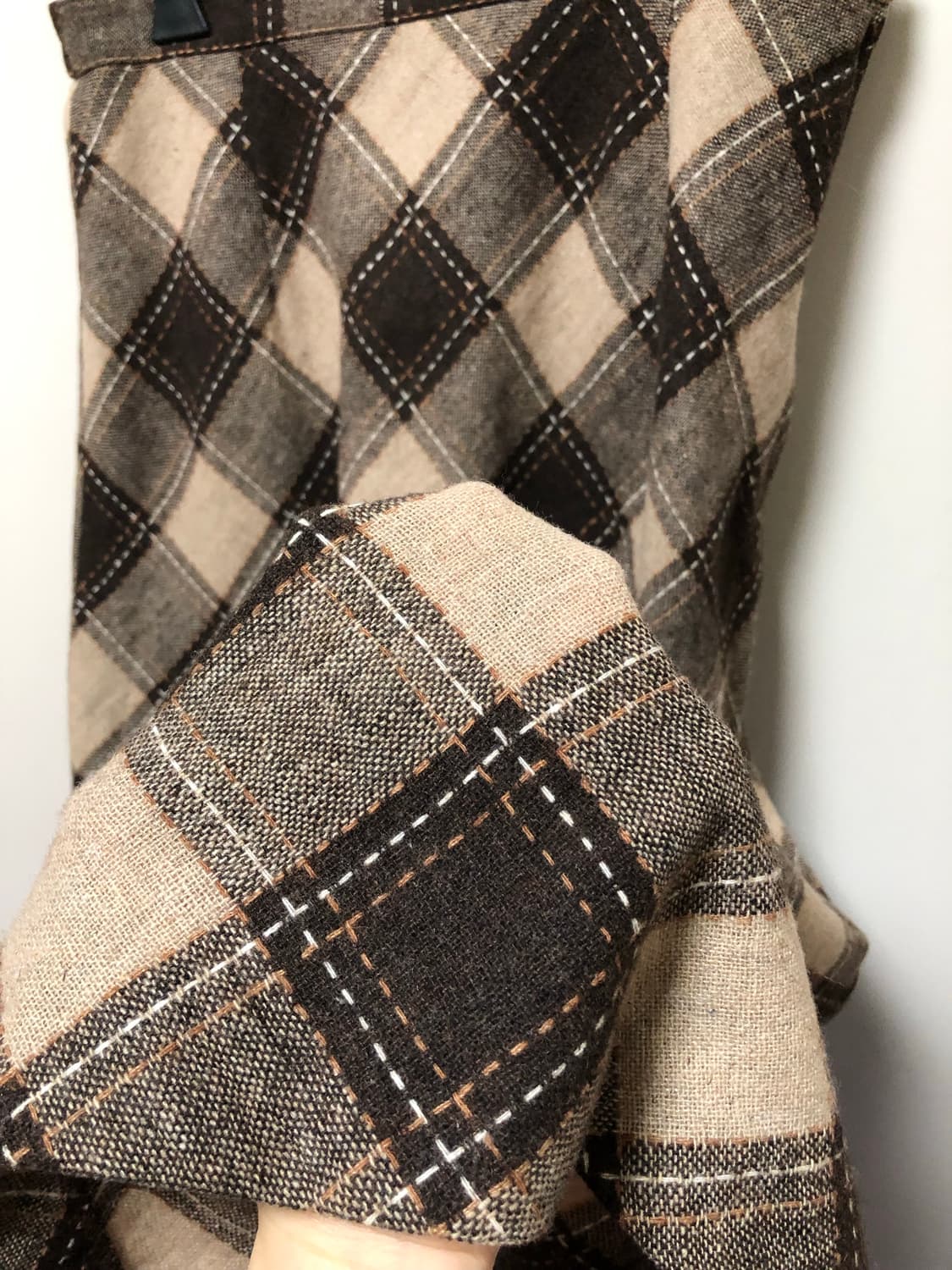일본 빈티지 브라운 체크 치마 상품이미지4