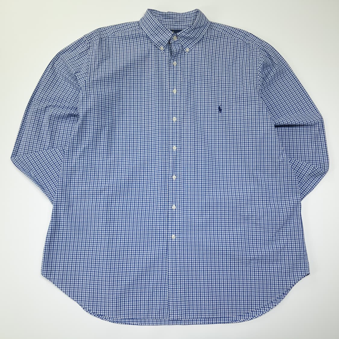 CL254 2XLT 폴로 00s 코튼 스몰 타탄체크 블루 버튼다운 셔츠 상품이미지1