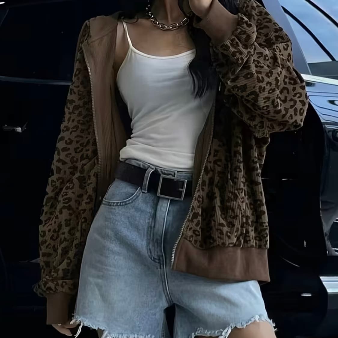 레오파드 후드집업 상품이미지1