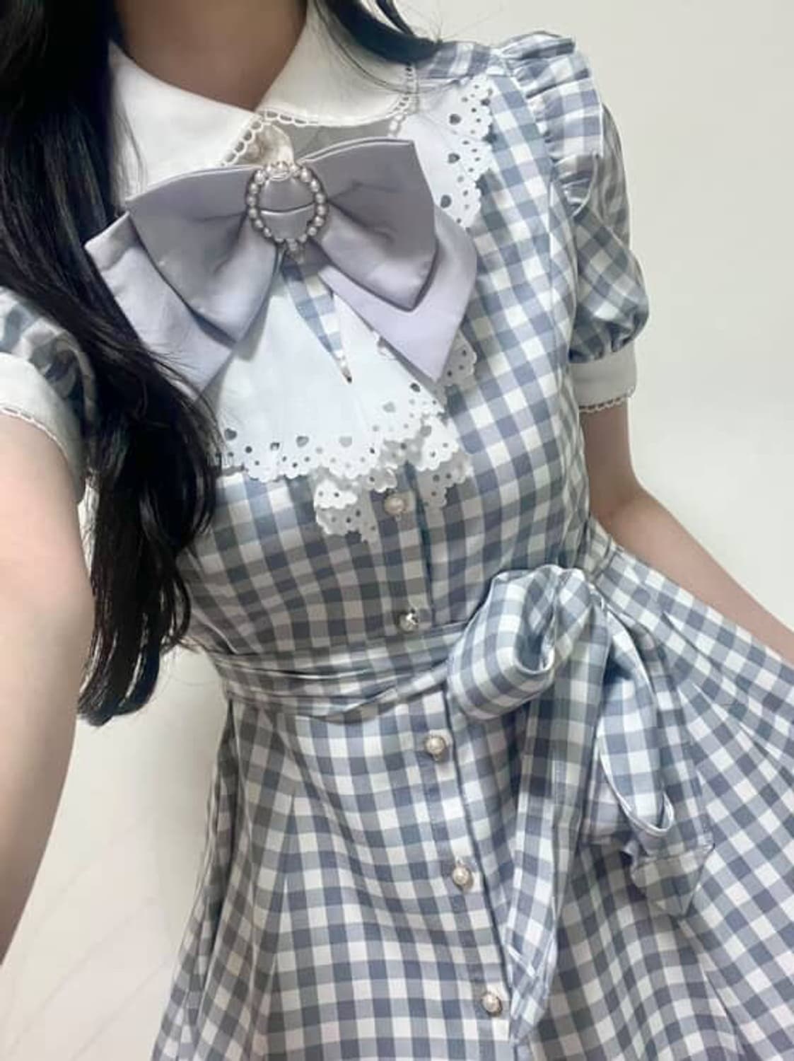 착샷0)시크릿허니 양산형 리본 레이스프릴 반팔 블라우스 원피스로리타지뢰계 상품이미지2