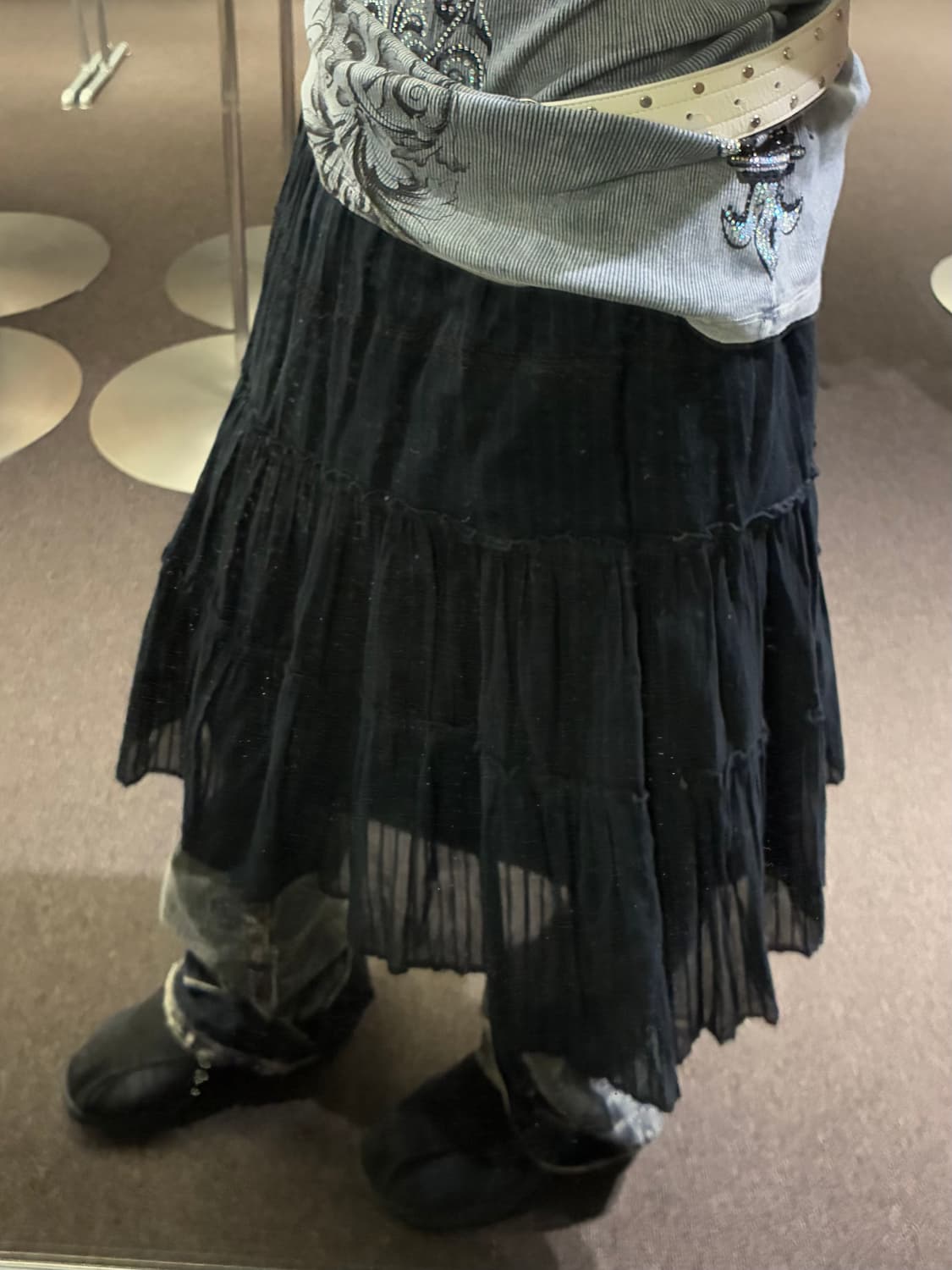 M)Japanese vintage 스트라이프 레이스 네이비 스커트 상품이미지1