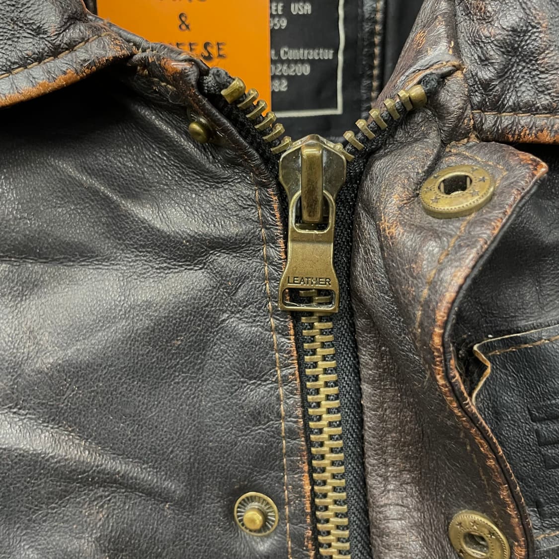 90s 알파 인더스트리 스페이스 포스 스컬 자수 라이더 리얼 레더 자켓 상품이미지4