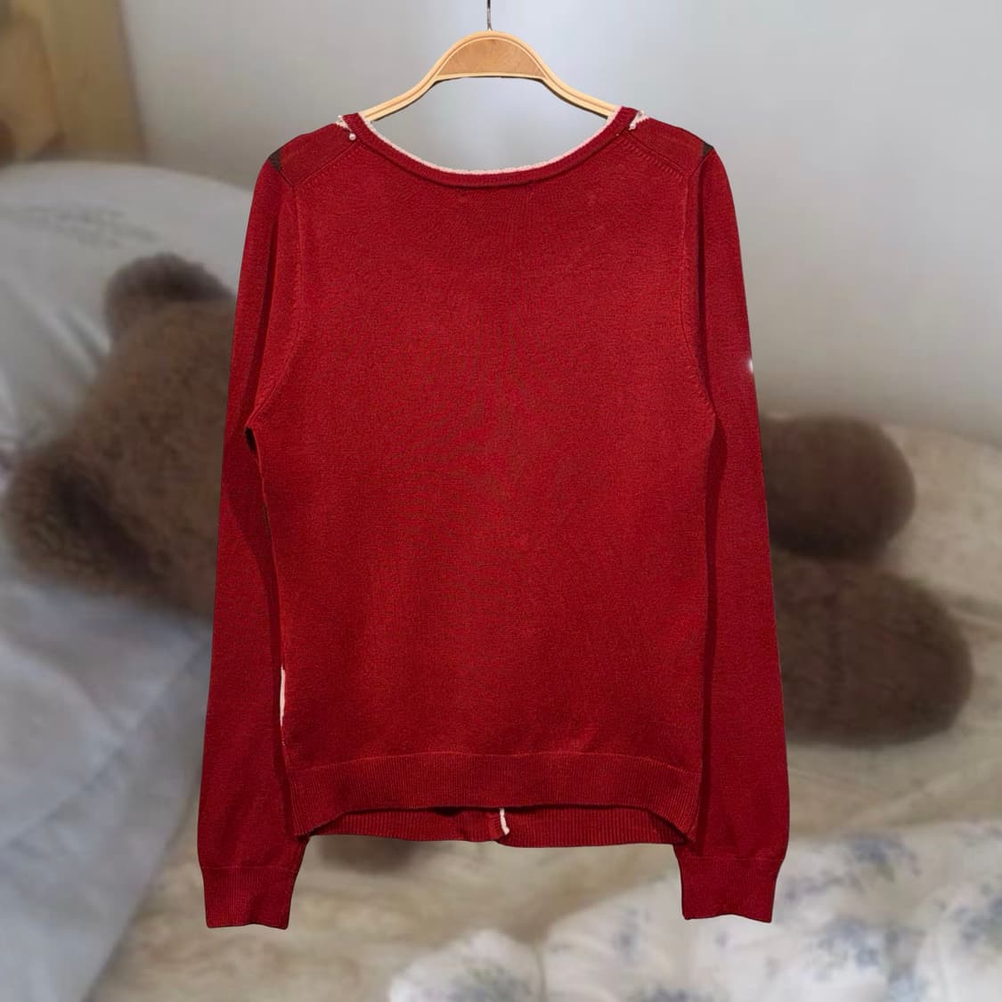 빈티지 y2k 하이틴 버건디 아가일 니트 가디건 상품이미지8