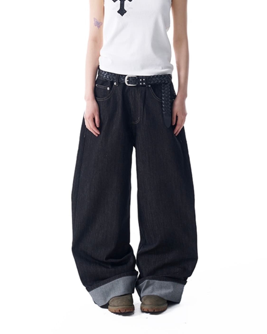 아캄 Cinch Back Denim Pants 블랙 상품이미지3