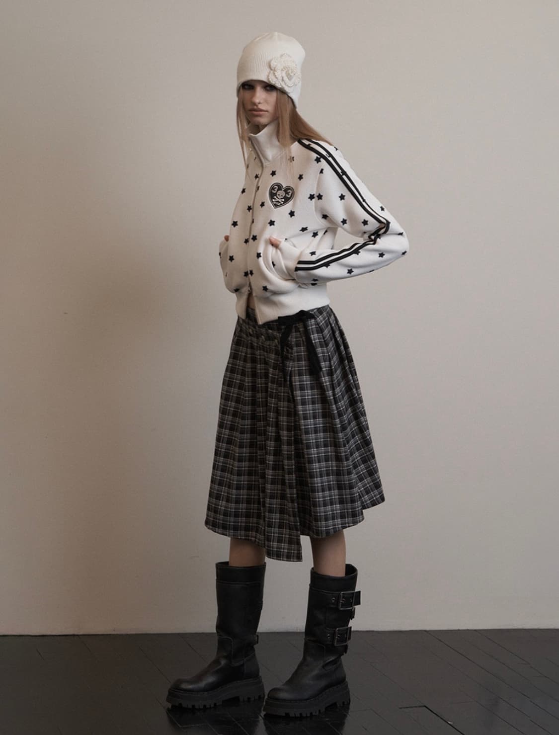 [새상품] 셋업이엑스이 체크 랩 스커트 상품이미지3