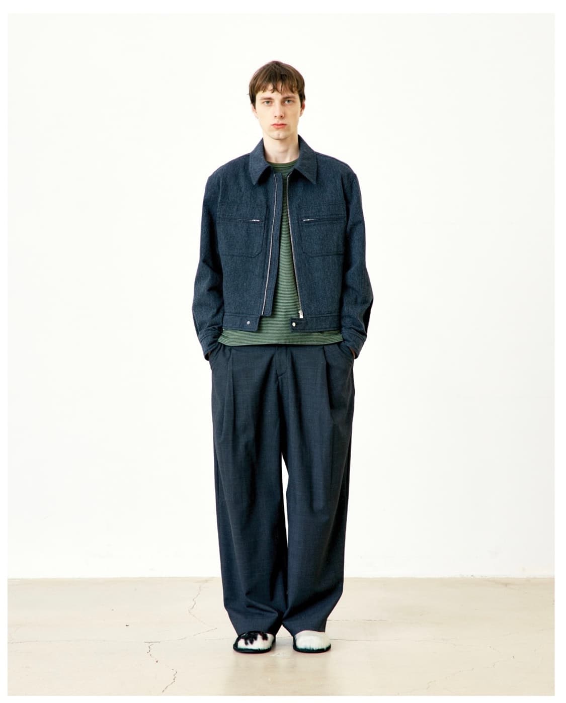 [M] 쿠어coor 러스틱 울 더블 포켓 트리밍 카라 점퍼 차콜 상품이미지6