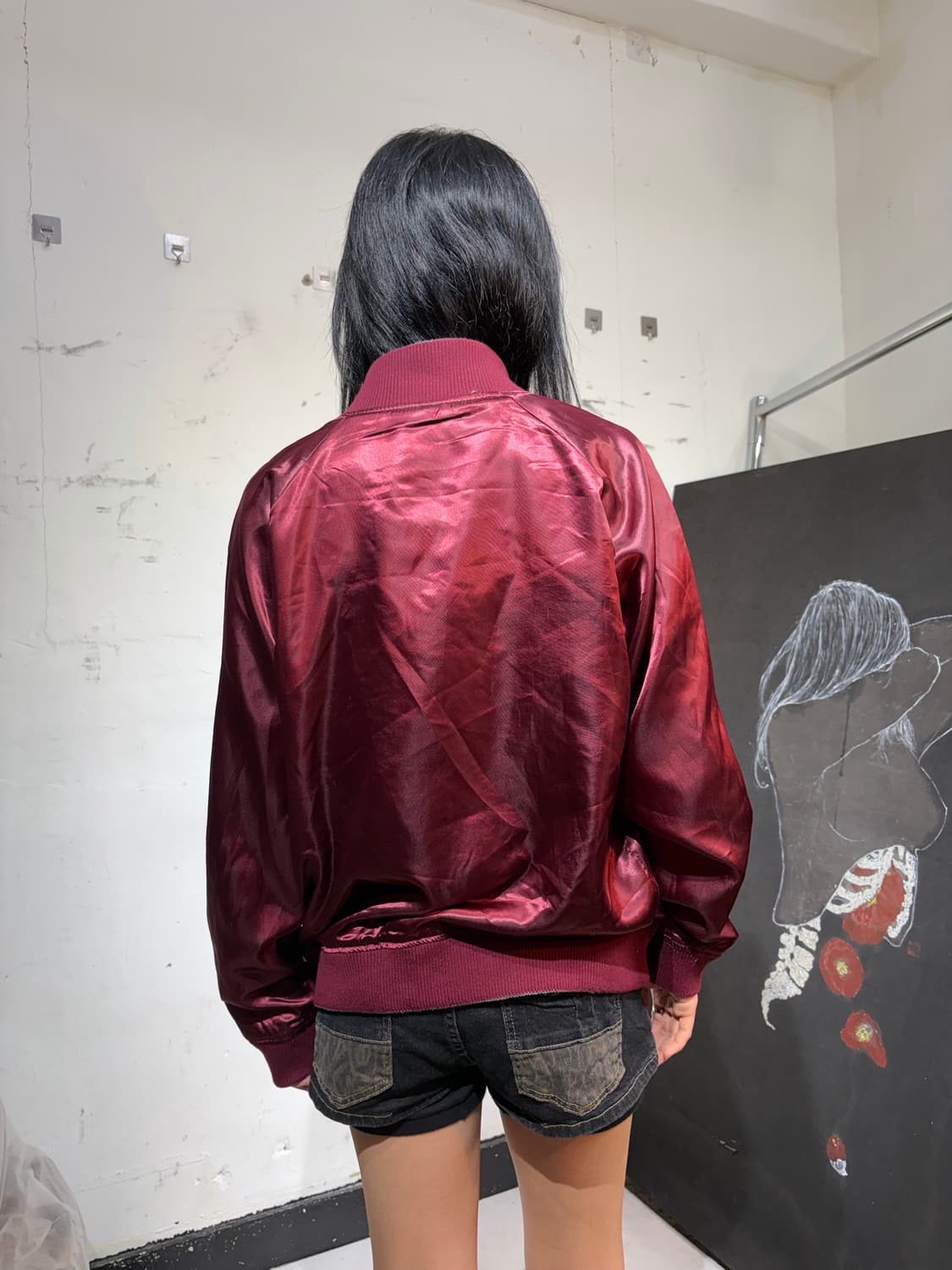 JPN 일본 빈티지 리버시블 양면 사틴 스카잔 용 자수 스카쟌 상품이미지7