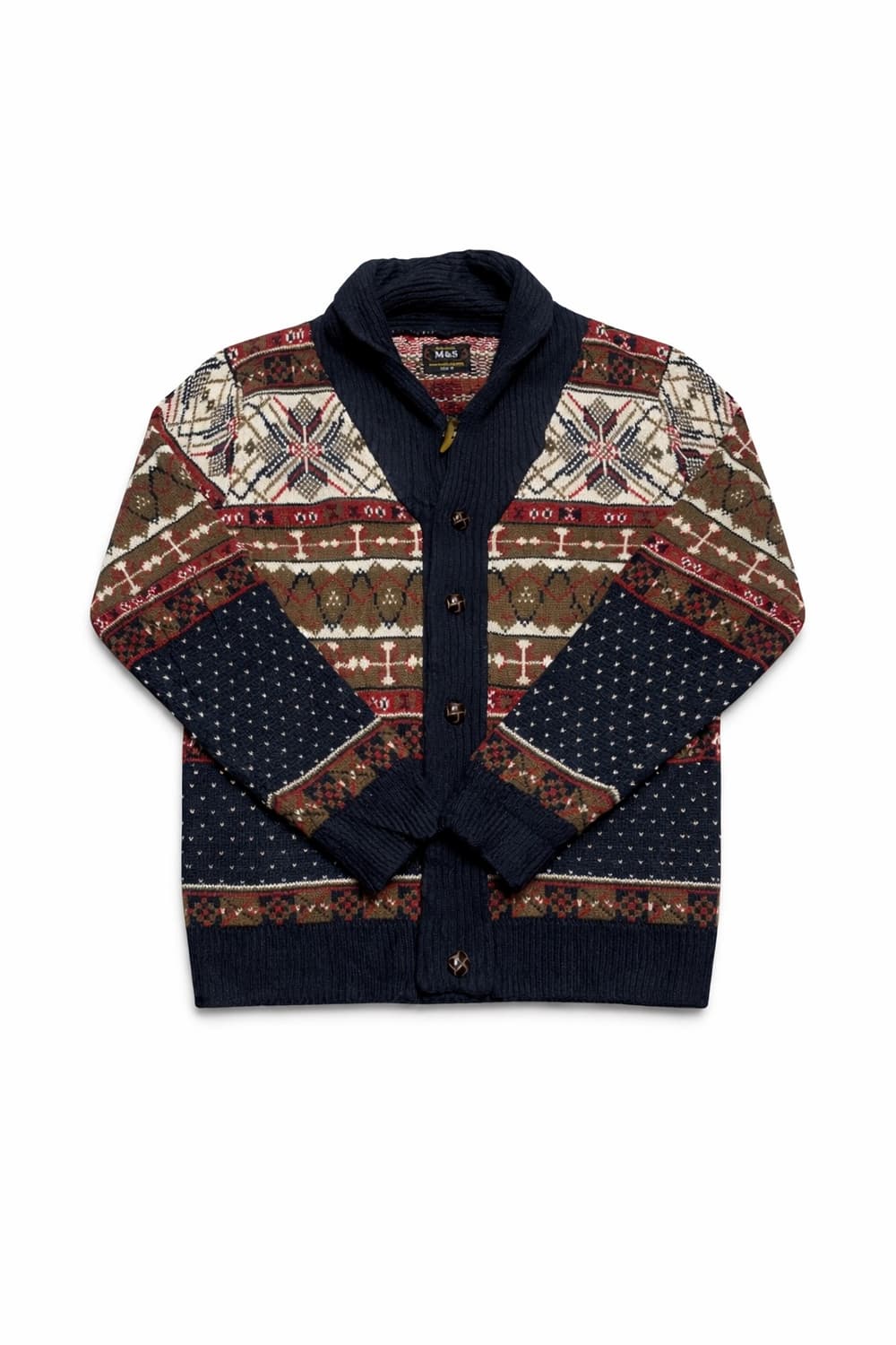 UK 90s~00s 영국 빈티지 페어아일 노르딕 숄카라 니트 가디건 상품이미지1